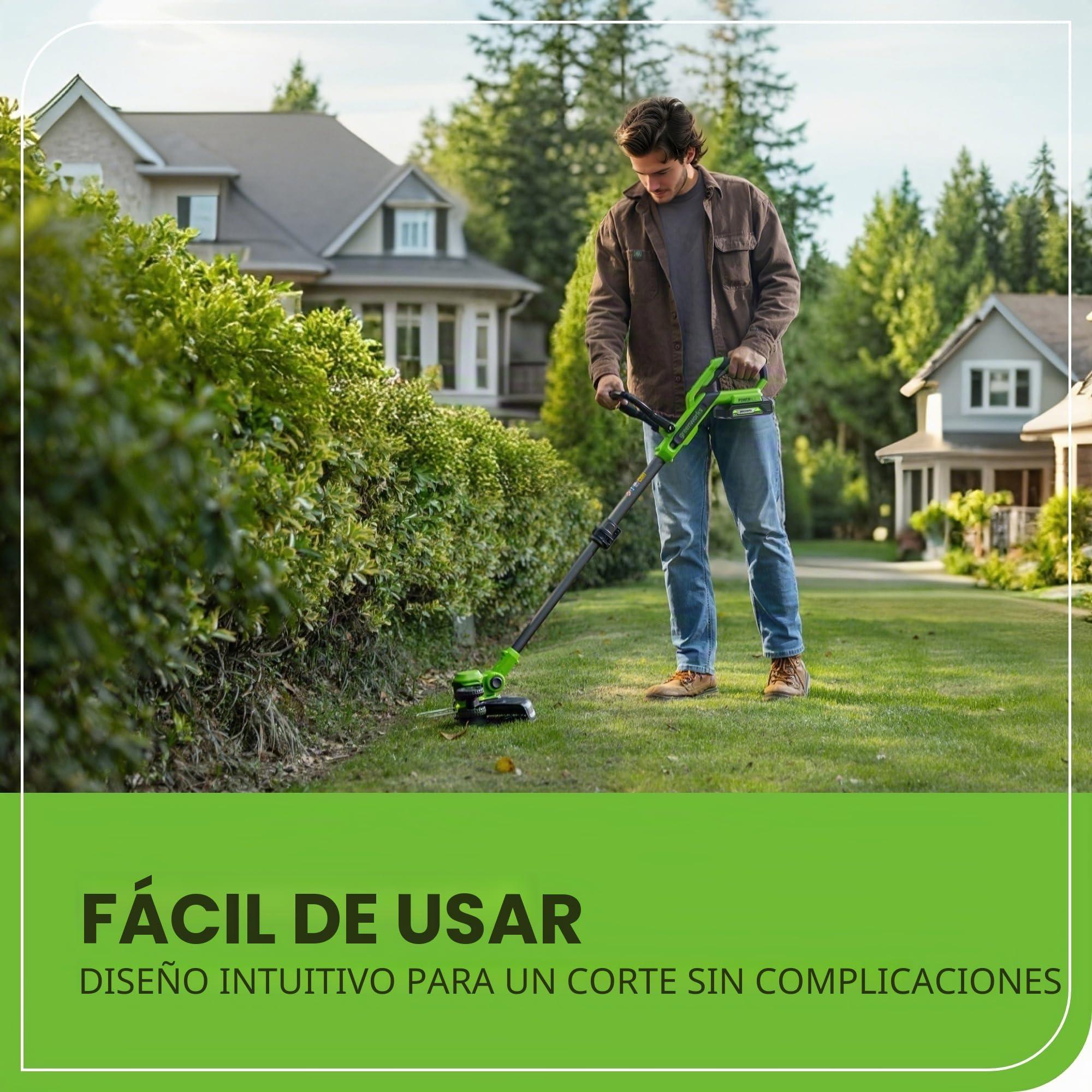 Greenworks 24V desbrozadora bateria, Anchura de Corte 30 cm, Cabezal Motor Giratorio e inclinable 90°, con Carrete de Cable y 20 Cuchillas de plástico, sin batería ni Cargador