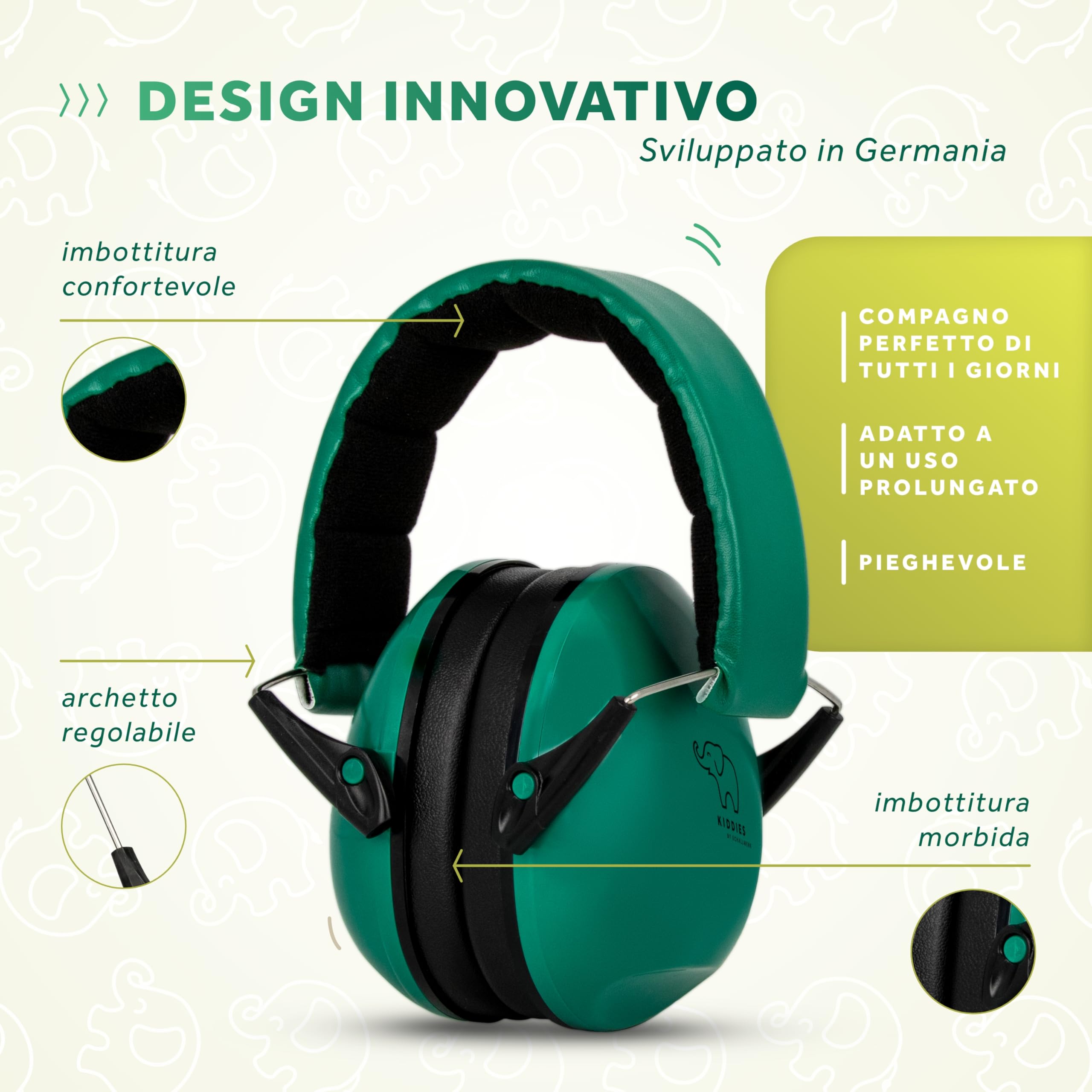 Schallwerk ® Paraorecchie per bambini (Jungle Green) | Protezione dell'udito per bambini – Cuffie di alta qualità – Paraorecchie ideali per tutti i giorni ed eventi