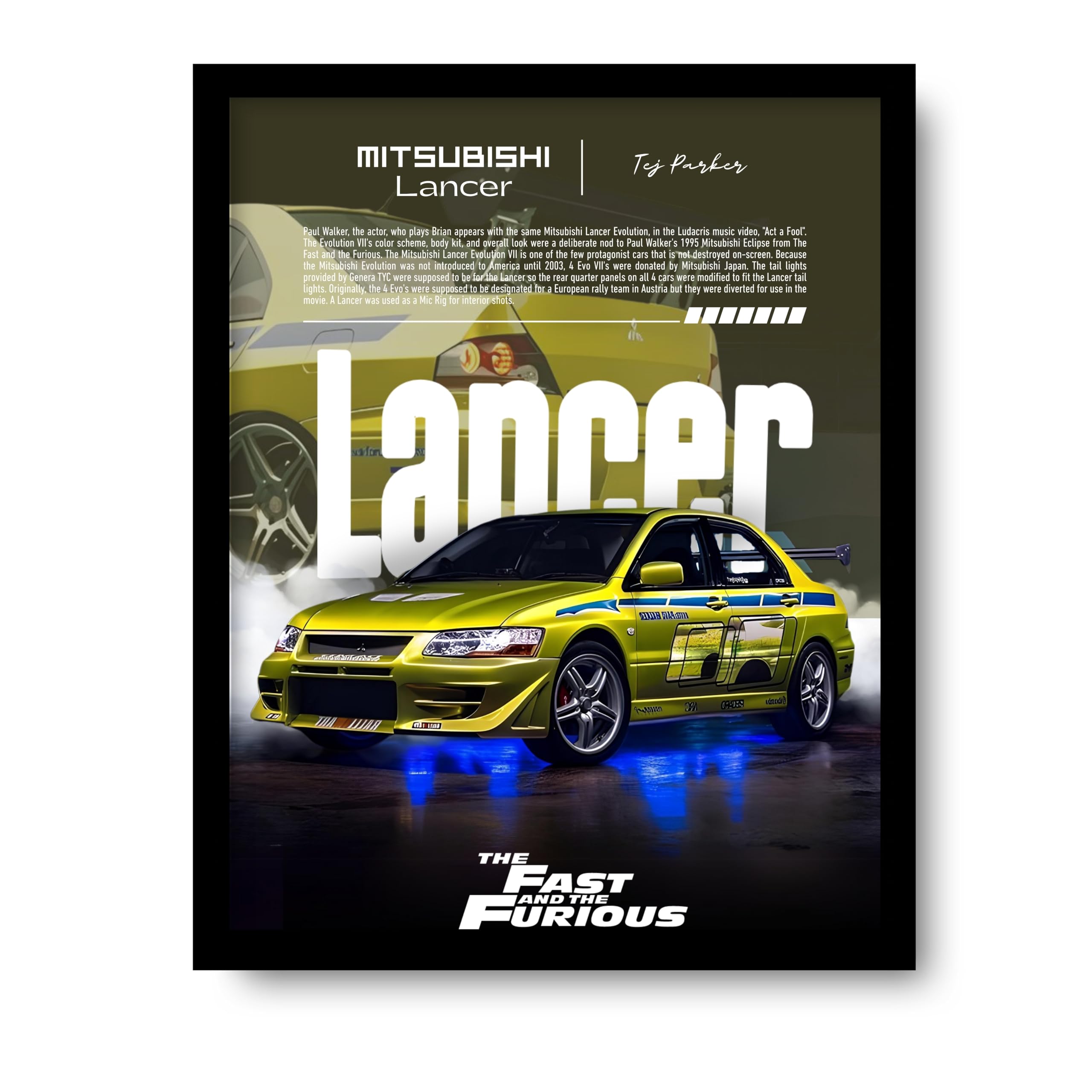 Posternet MITSUBISHI Lancer Wall Poster Frames | 8 X 12 inch | Fast and Furious Themed JDM Cars | Hanging Wall Artwork Frames for Living Room, Bedroom, Office and Etc