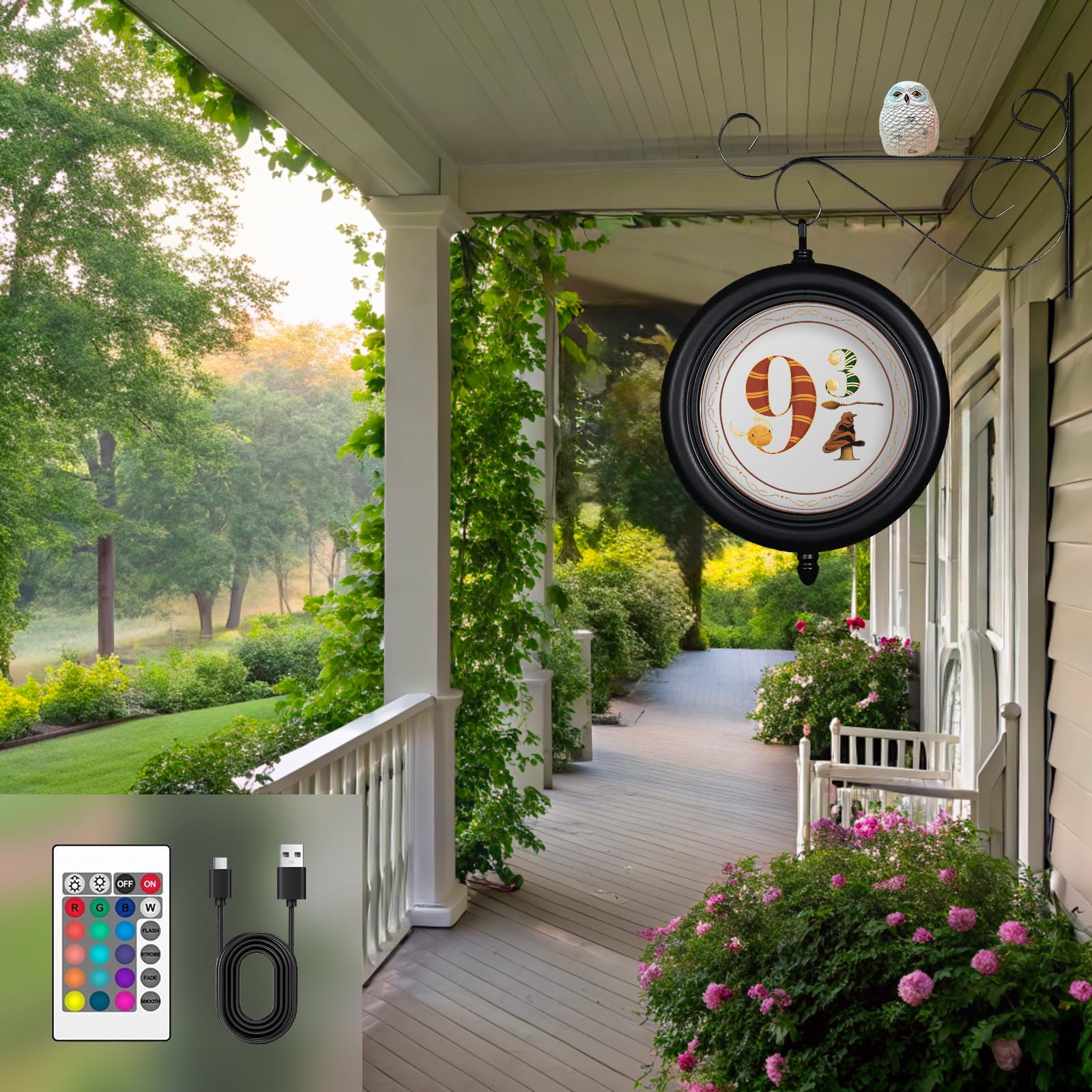 Harry Decorations Night Lights: Platform 9 3/4 Sign Double-Sided RGB Lighting - Wizard LED Lamp Decor - USB-C Rechargeable - Potterhead Magic Theme Gift for Halloween, Christmas & Birthdays