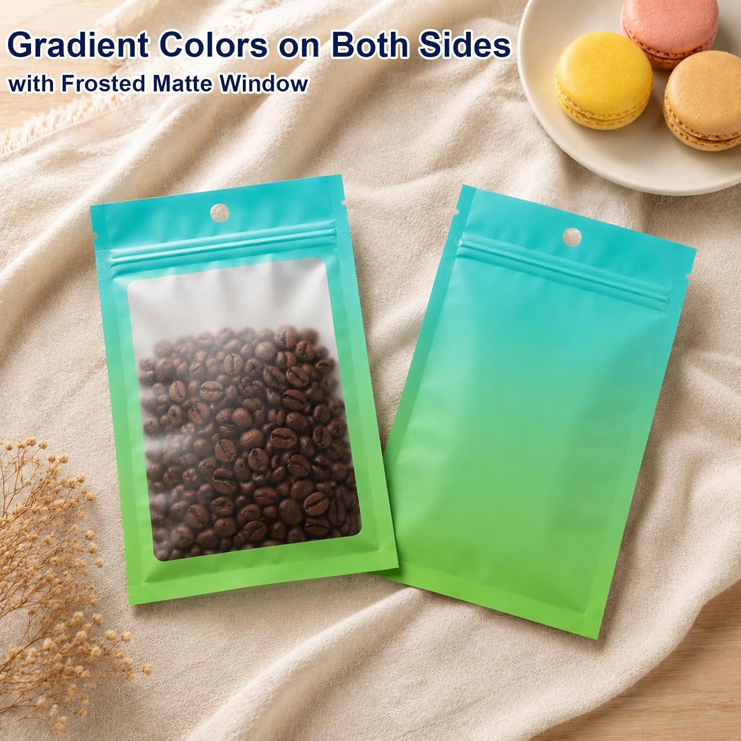 100 Pcs Gradient Colors Resealable Mylar Bags (Blue Green, 4x6 In) image 2