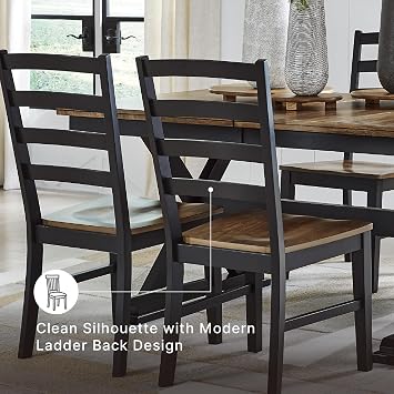 Signature Design by Ashley Wildenauer Dining Chairs Set of 2, Modern Ladderback Dining Chairs with Solid Wood Frame, Two-Tone Finish, Contoured Seat, Black/Brown