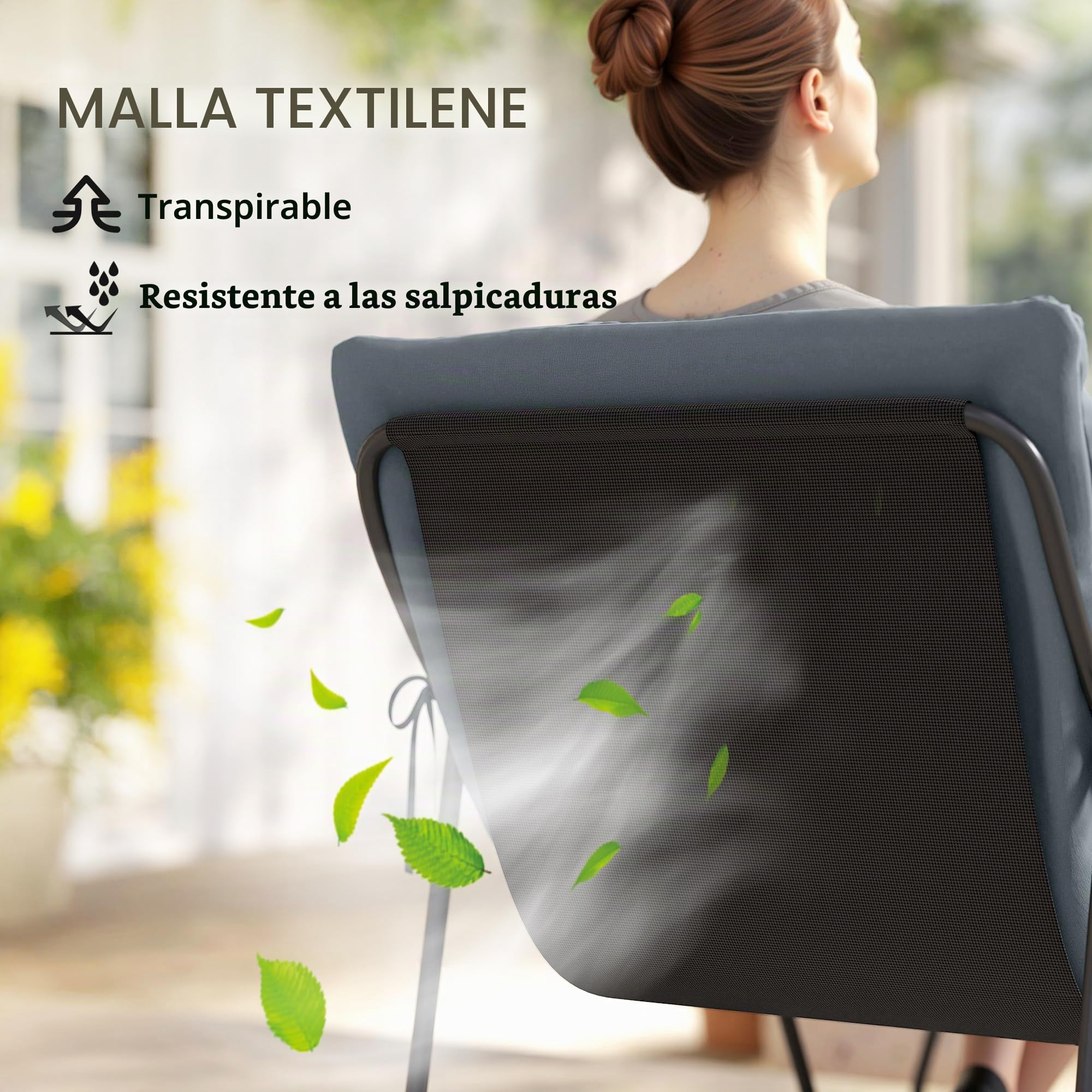 Outsunny - Salón de jardín, 4 piezas, con cojines gruesos, 8 cm, acero gris | Conjunto de muebles al aire libre, Textilene transpirable, mesa de café de vidrio templado, terraza balcón moderno