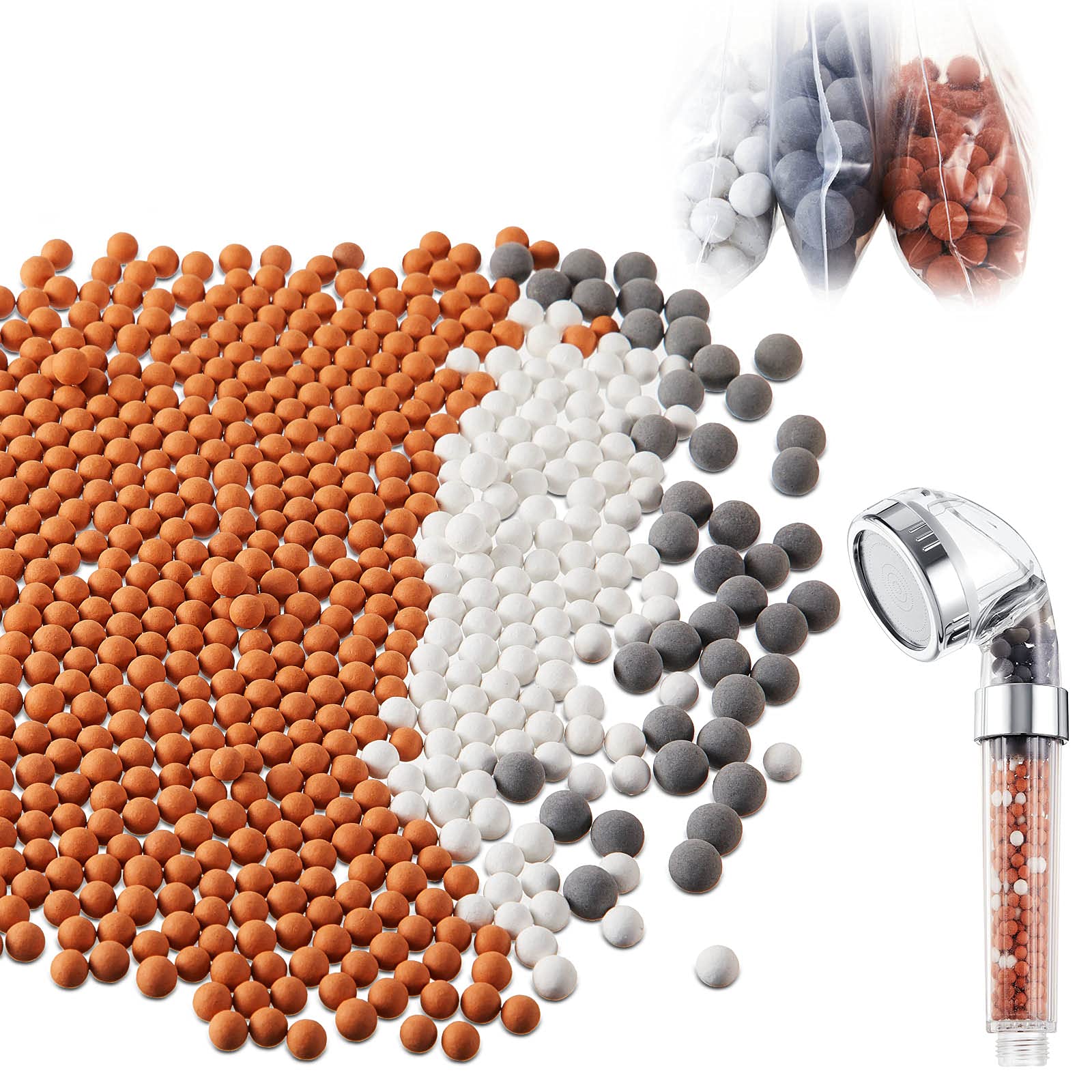 3 Bags 150 Gram Replacement Anion Mineral Beads in Diameter 7-8 mm, 3 Kinds Stones Balls Filtration Stone Bead Balls Mineral Stone Beads for Filter Shower Head Purifying Water