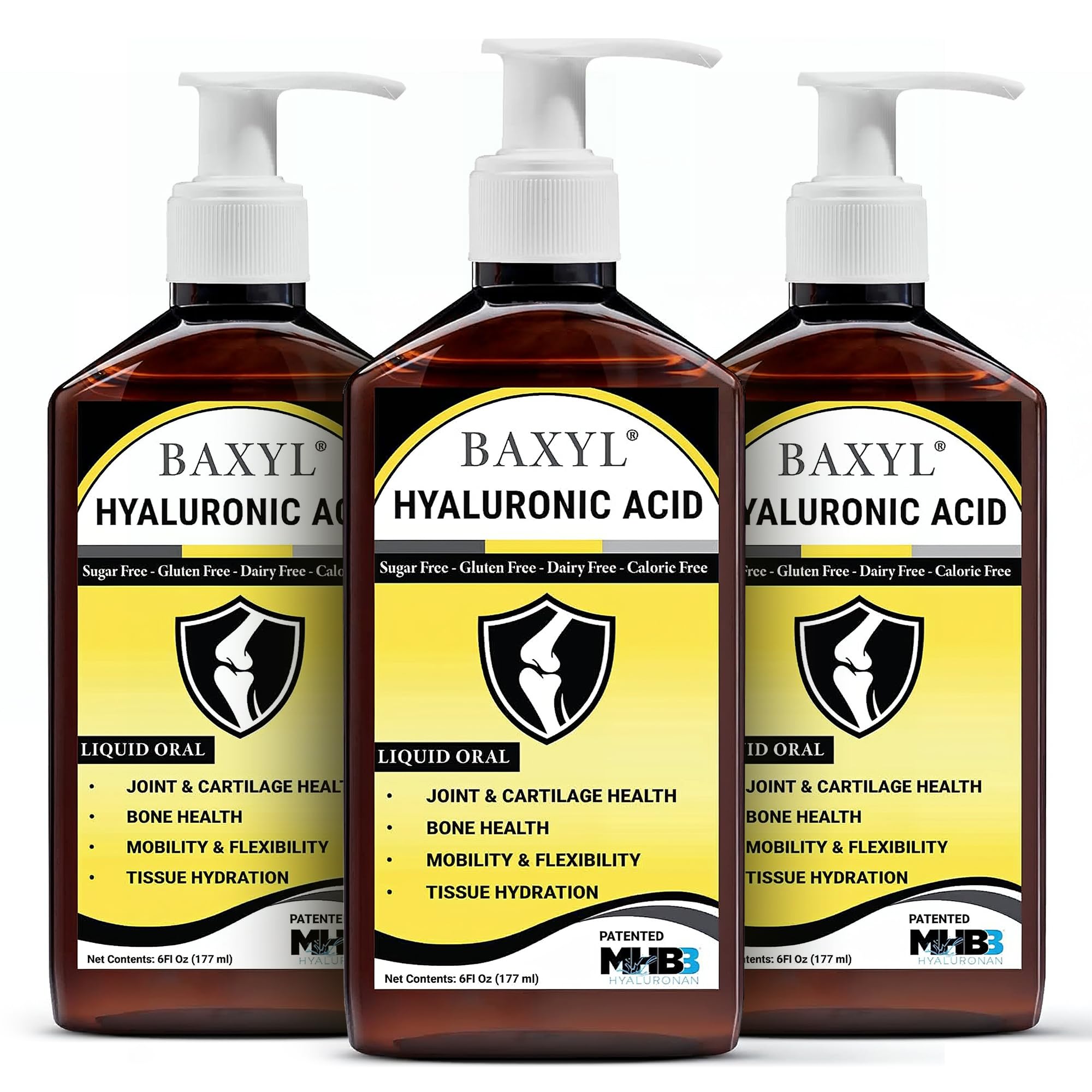 Liquid Hyaluronic Acid Supplement - Natural Citric Acid, Potassium Sorbate Ingredients Formulated Flavorless Syrup - Provide Healthy Cartilage & Bone Formation - 3 Bottles of 6 Fl Oz