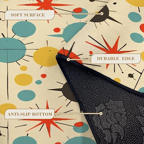 Miniatura 5 de Alfombras bohemias de 32 x 48 pulgadas, de mediados de siglo, años cincuenta, colores retro atómicos, sin costuras, lavable, alfombra de pelo bajo,