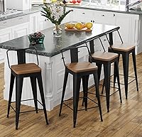 Vista 1 de POINTANT Bar Stools Set of 4 Metal Bar Stool Counter Height Bar Stools Black, Modern Bar Chairs with Back and Wooden Seat 30" Bar Stool Counter