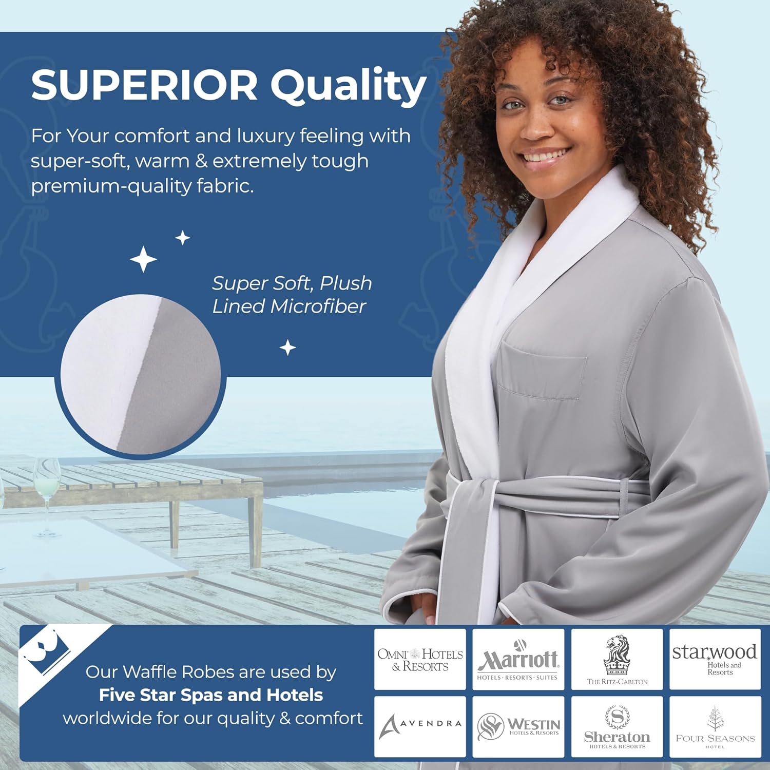 MONARCH Unisex Plush Lined Microfiber Bath Robe - Soft Shell with Polyester Lining, Resort-Grade Hotel & Spa Robe with Pocket - Image 3