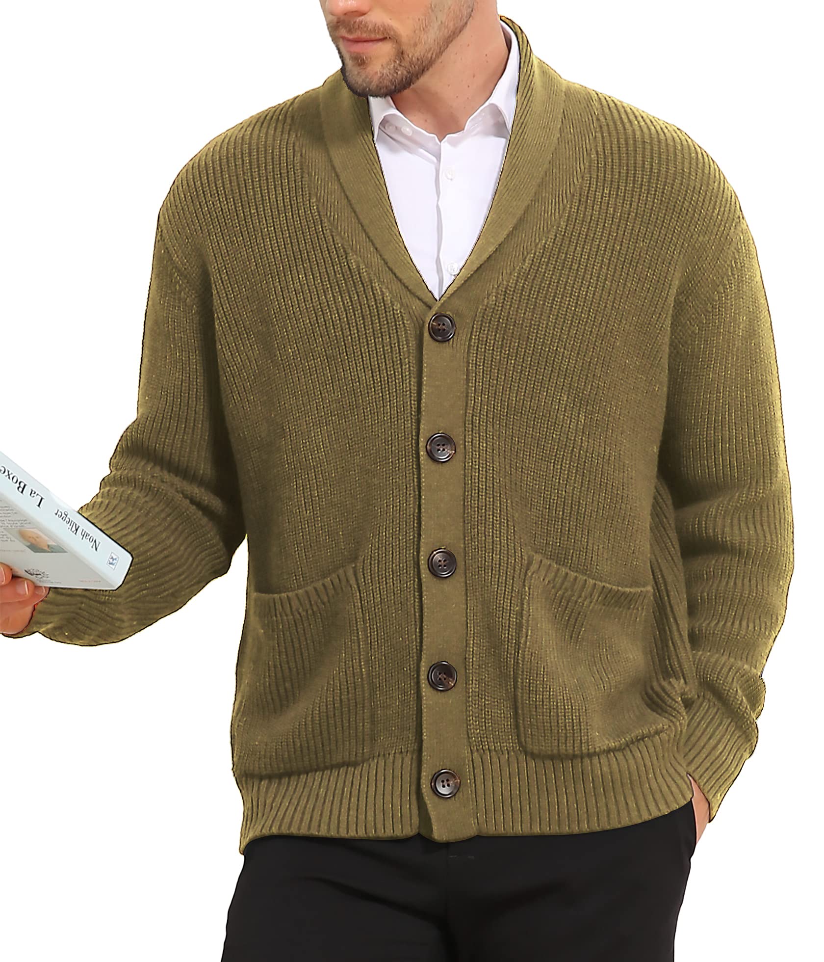 NITAGUT Mens Cardigan Sweater Casual Soft Shawl Collar Cardigan Stylish Cable Knit Button up Cardigan Sweater with Pockets