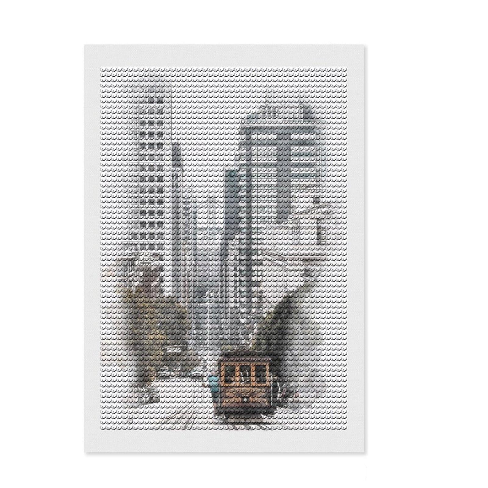 Junmoney San Francisco Cable Car Diamond Painting Kit 8"x12", Easy Handmade Project, Complete Accessories, Vintage Style Decor, for Teens