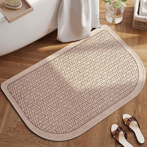 Miniatura 32 de Alfombra de baño de medio círculo, alfombras de baño finas para debajo de la puerta, de secado rápido, antideslizante, lavable, con respaldo de