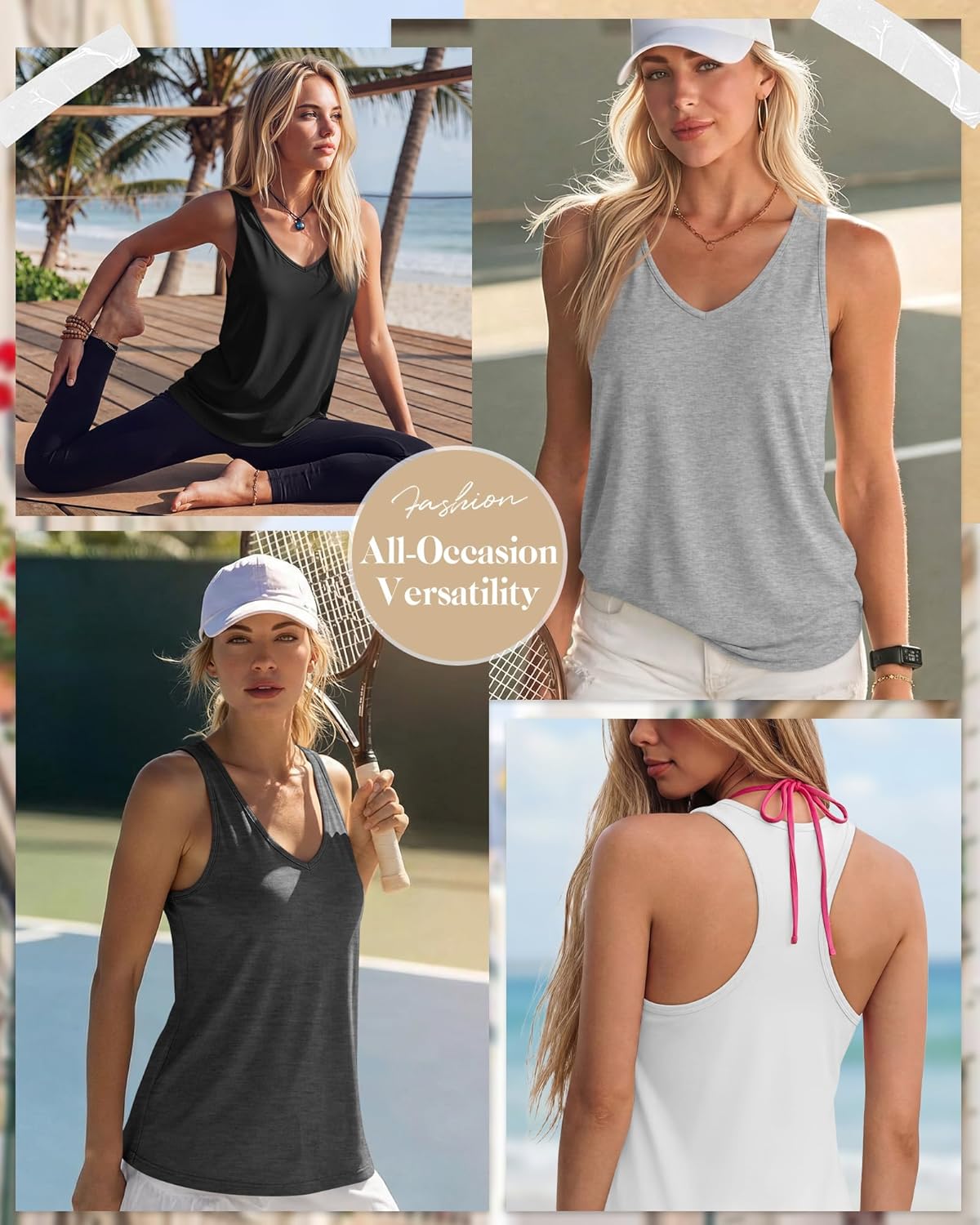 Riyiper 4 Pack Women's Tank Tops Loose Fit V Neck Racerback Tops Sleeveless Casual Tee Basic Summer 2026 Workout Yoga Shirts - Image 2