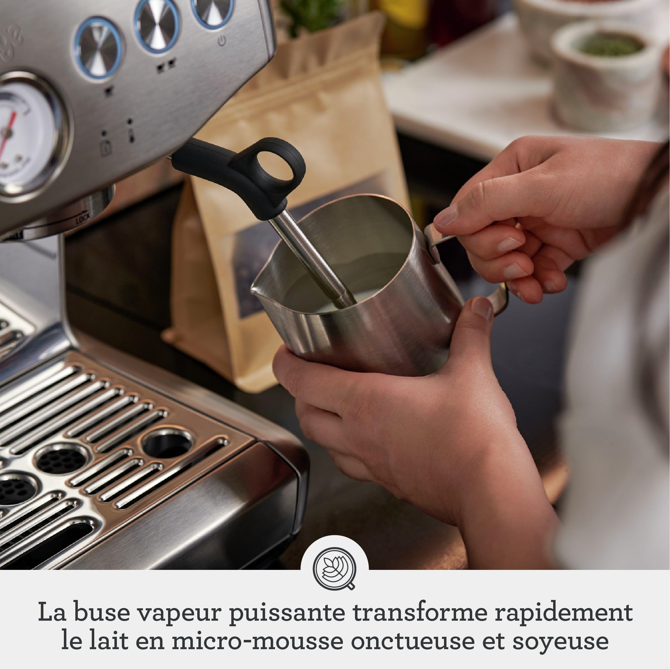Sage The Barista Express Impress, Acier Inoxydable Brossé | Moulin à Meules Coniques 25 Réglages, Dosage Intelligent, Tassage Assisté 10kg; Porte-Filtre 54mm pour un Espresso Précis