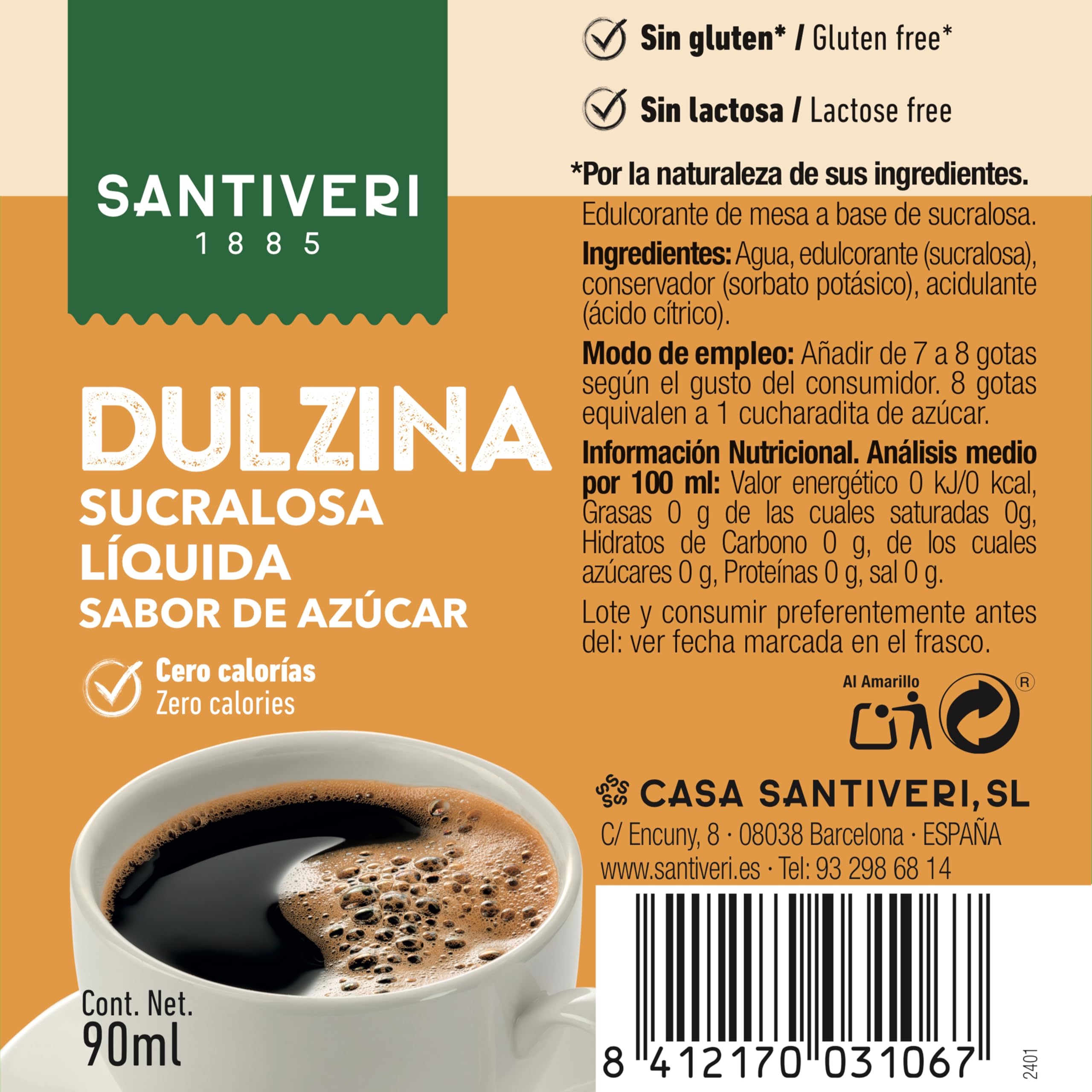 SANTIVERI Dulzina Sucralosa Liquida Edulcorante 0% calorías 90 ml