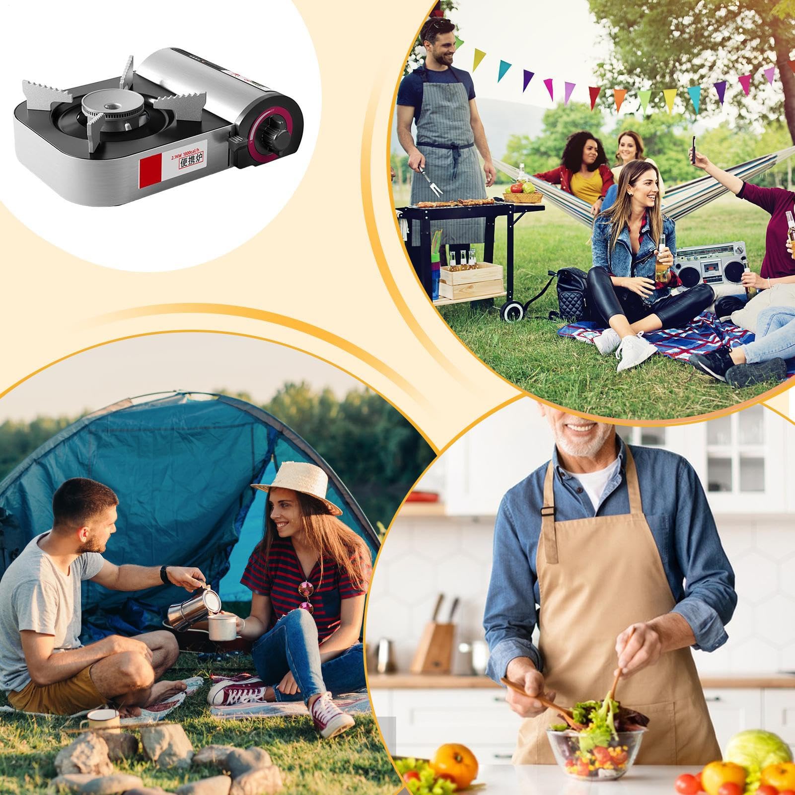 Tragbarer Campingkocher - Tragbarer Campingkocher Brenner - 2100W Windgeschütztes Kochwerkzeug Leichtes Küchenzubehör Für Outdoor Indoor Grillen Backpacking