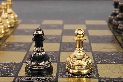 Miniatura 4 de Royal Chess Mall Juego completo de ajedrez de metal inspirado en la Unión Soviética, 14 x 14 pulgadas, latón, negro y dorado, estuche de lujo,