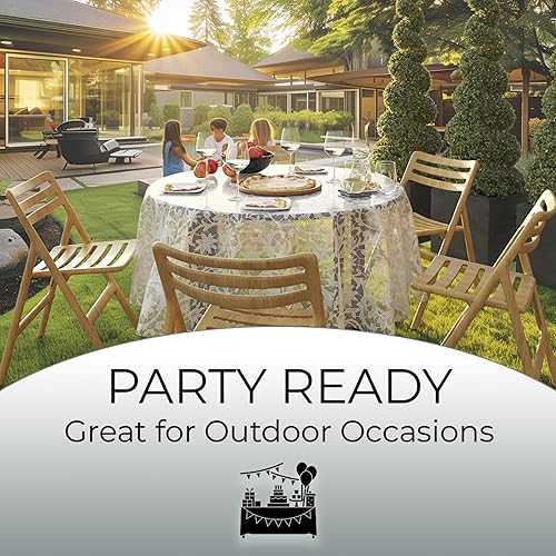 Miniatura 6 de Exquisite Mantel redondo de encaje de plástico, paquete de 12 manteles de encaje redondos de 84 pulgadas, mantel floral blanco desechable,