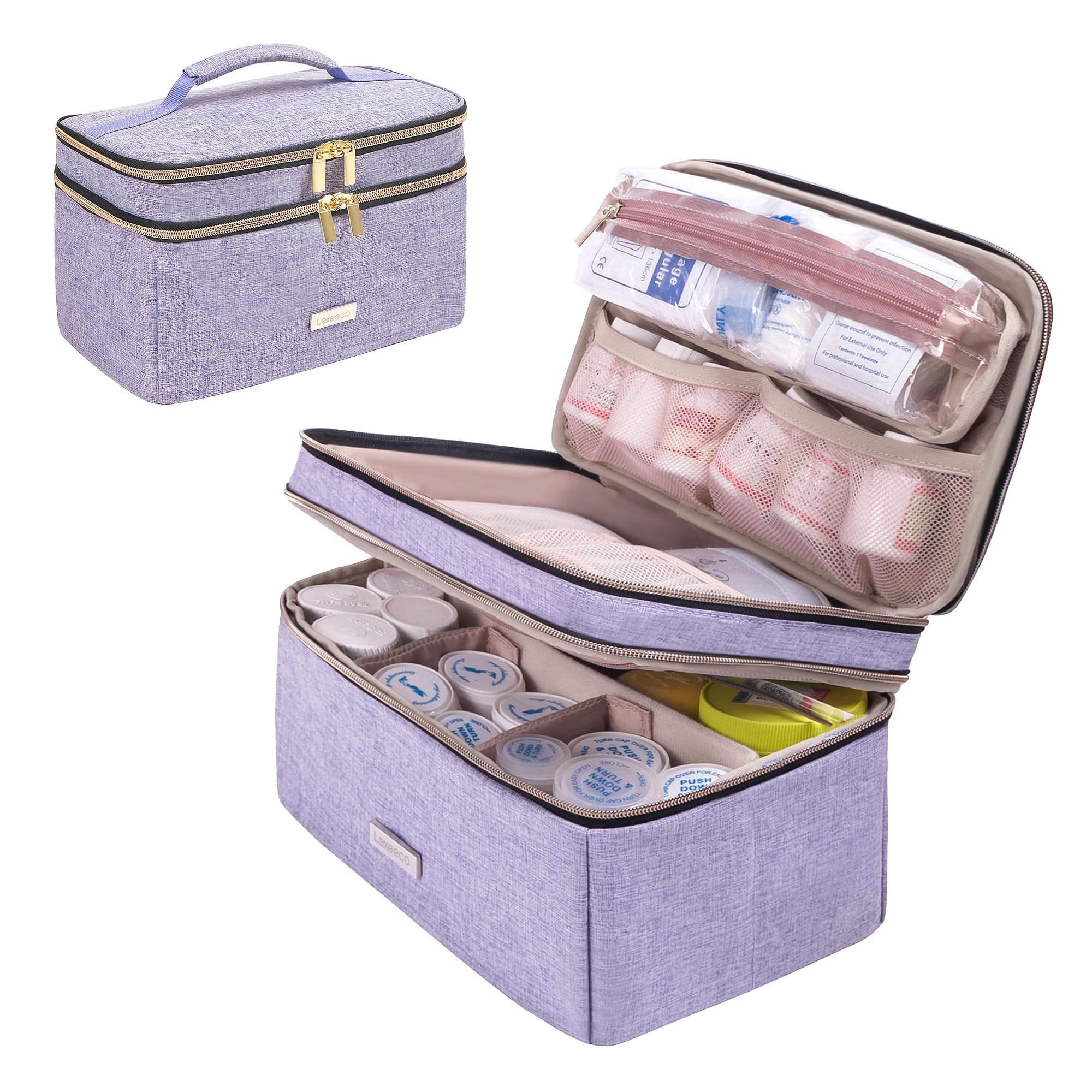 Lexeeco Medicine Storage Bag Pill Bottle Organizer with Portable Small Pouch Travel Medication Bottle Organizer for Emergency Home First Aid Box Kit (