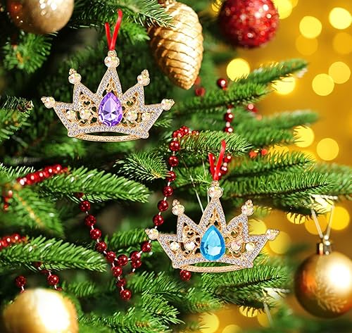 Miniatura 5 de WaaHome Adornos de Navidad con corona dorada, corona de metal, adornos de recuerdo para decoración de árbol de Navidad, regalos para mujeres, niñas,