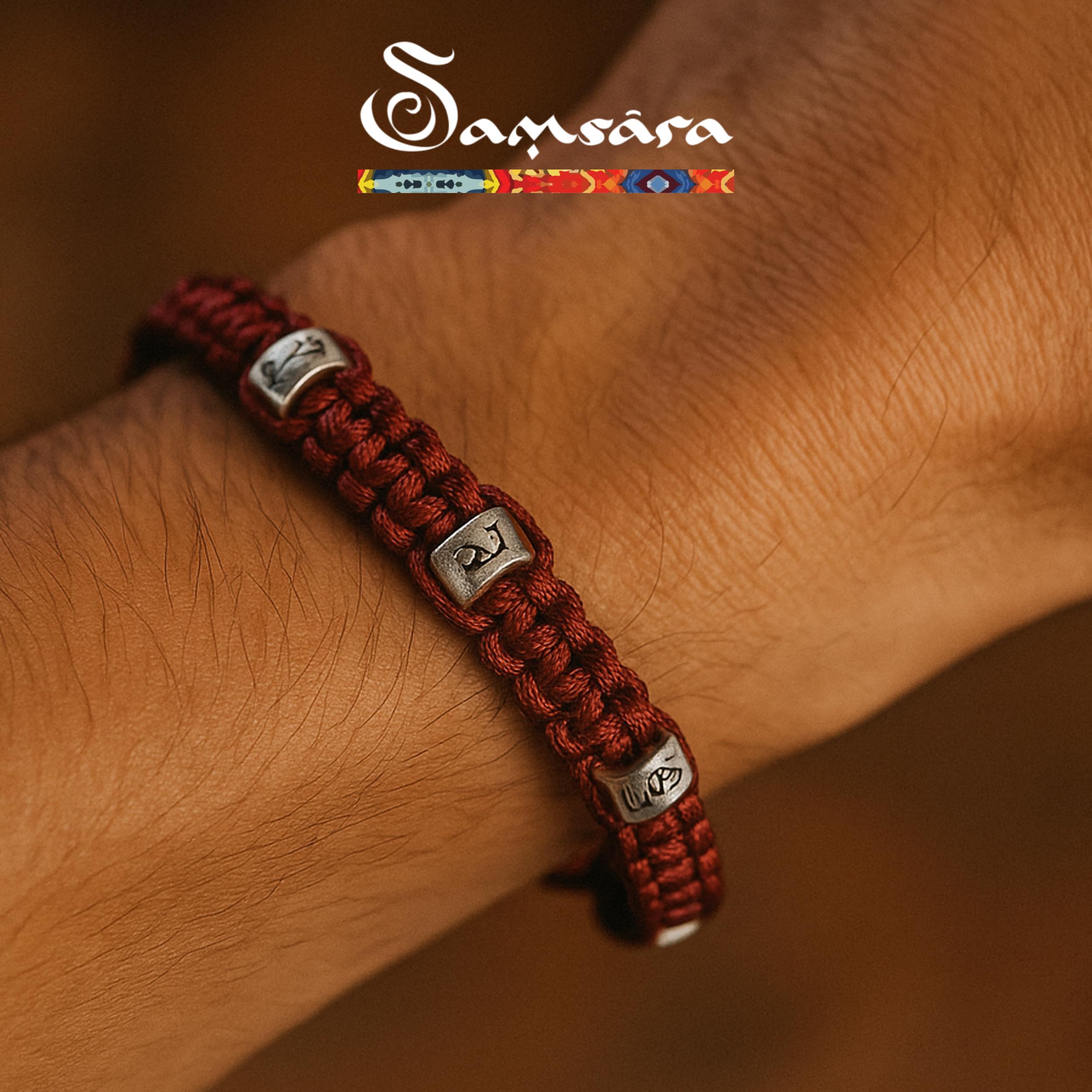 Samsara Bracciale 7 Nodi Rosso o Nero [CON ARGENTO 925, REGOLABILE] Bracciale Kabbalah, Braccialetto Portafortuna - Protezione e Fortuna - Unisex
