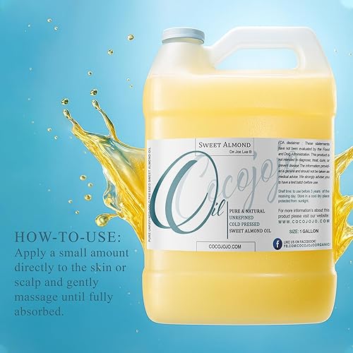 Miniatura 4 de Aceite de almendras dulces de 1 galón, 100% puro, natural, prensado en frío, sin refinar, extra virgen, 128 onzas líquidas, para cabello, piel,