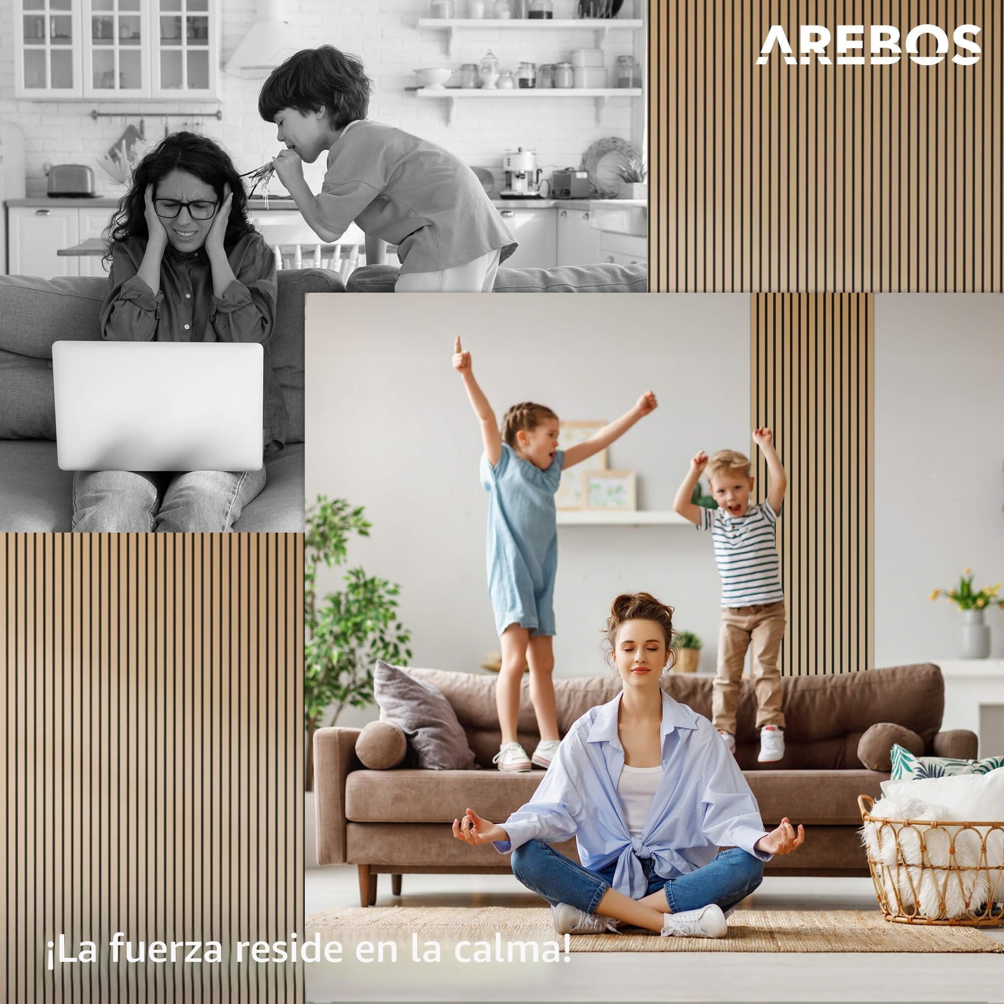 Arebos Paneles acústicos de 120 x 60 cm | pared de láminas en aspecto de madera para pared y techo | moderno panel de pared con alta absorción de sonido | fácil montaje y corte | Juego de 2 unidades