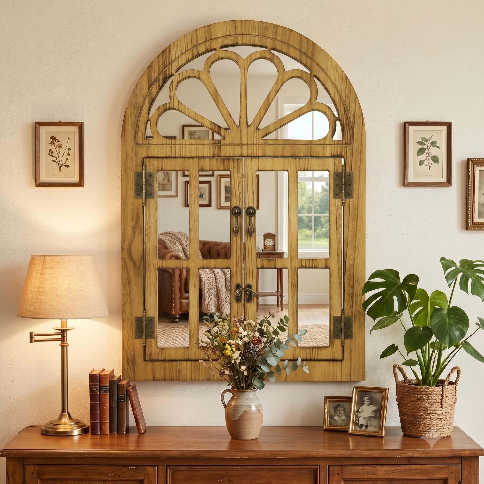 Fahomiss Wooden Window Wall Mirror – Decorative Wall Accent Design