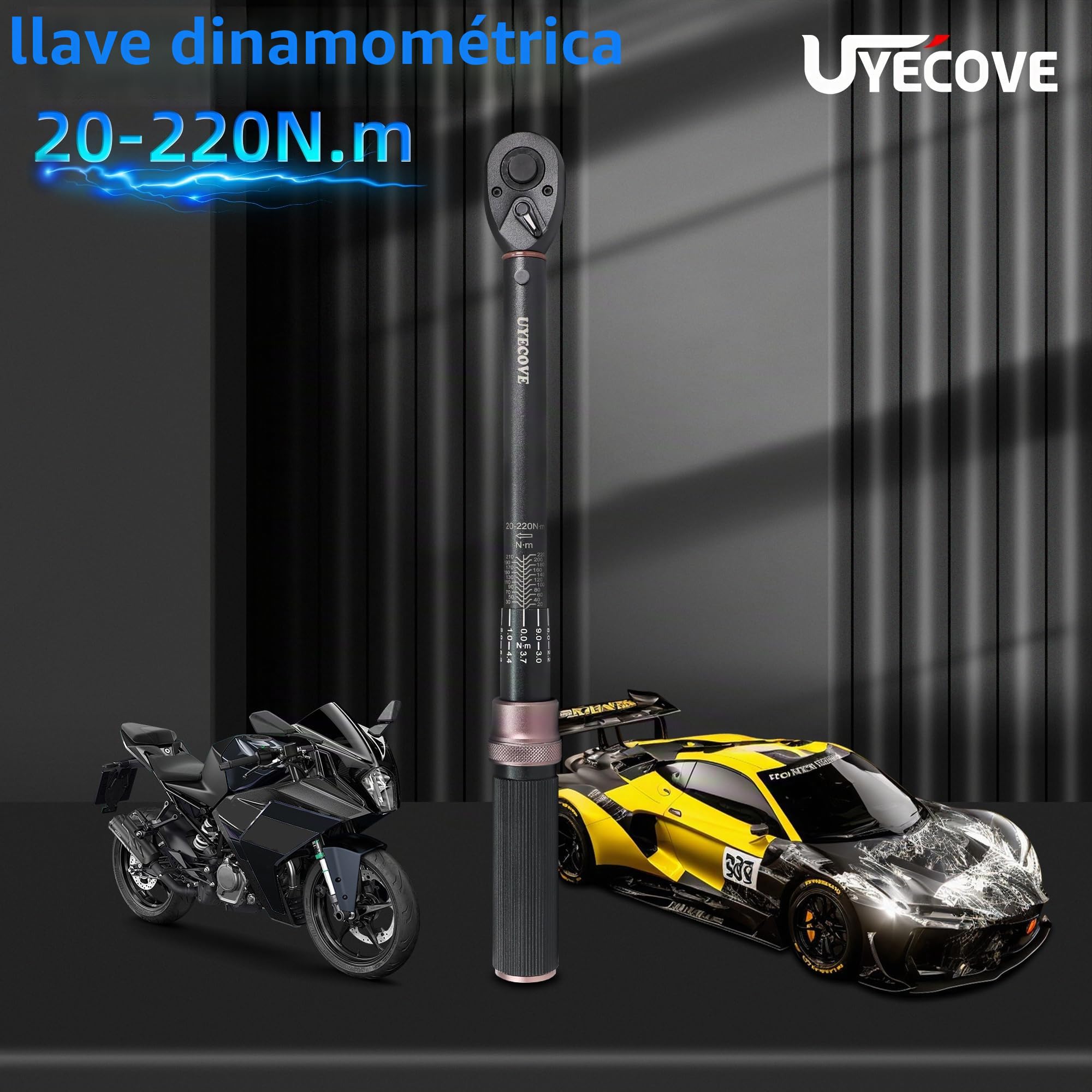 Llave Dinamométrica 1/2" 20-220NM, Dinamometrica Juego de 14 Piezas, ±3% Alta Precisión, 72 Dientes Llave Dinamometrica Bicicleta Para Motocicletas Coches Camiones etc