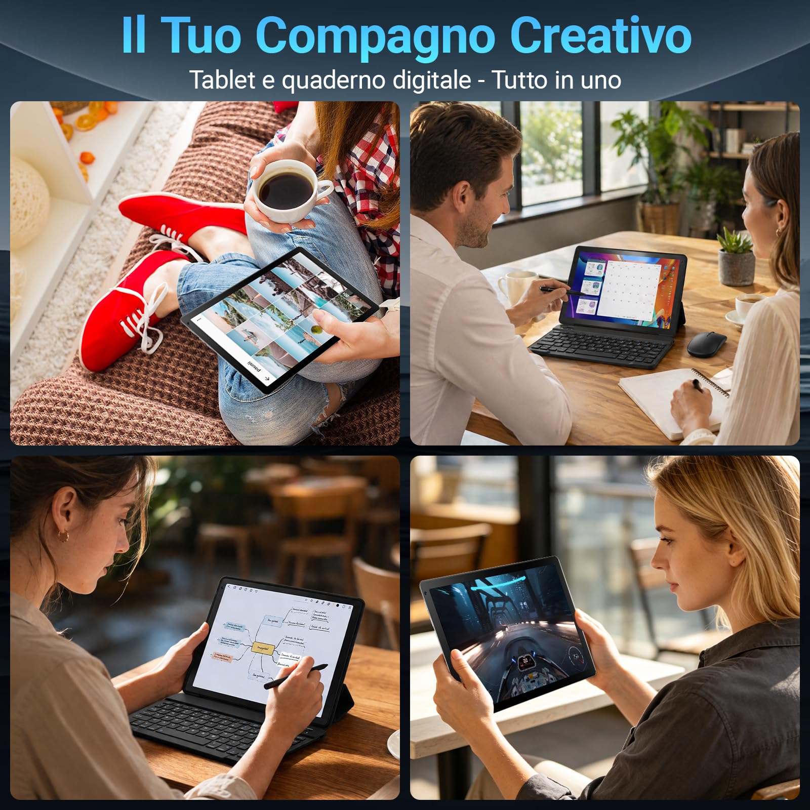 Gleeso Tablet｜Android 16 Tablet 10 Pollici ｜Tablet con Tastiera 24GB+64GB/1TB TF, Android Tablet PC 6000mAh, Fotocamera da 8MP, WiFi 5G, Laptop Portatile 2 in 1 Tablets con Custodia e Mouse (Nero)