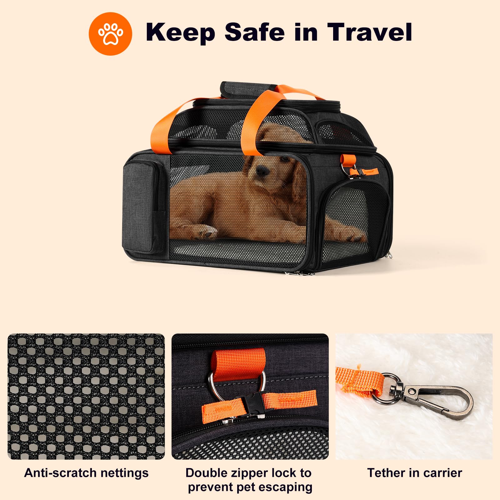 17x12.5x8.5 TSA Approved Expandable pet Carrier for Extra-Small Dog Under 6 lbs,Small-Medium cat Under 8 lbs,for jetblue and Other Airlines only Have 8.5'' Height Space underseat - image 6