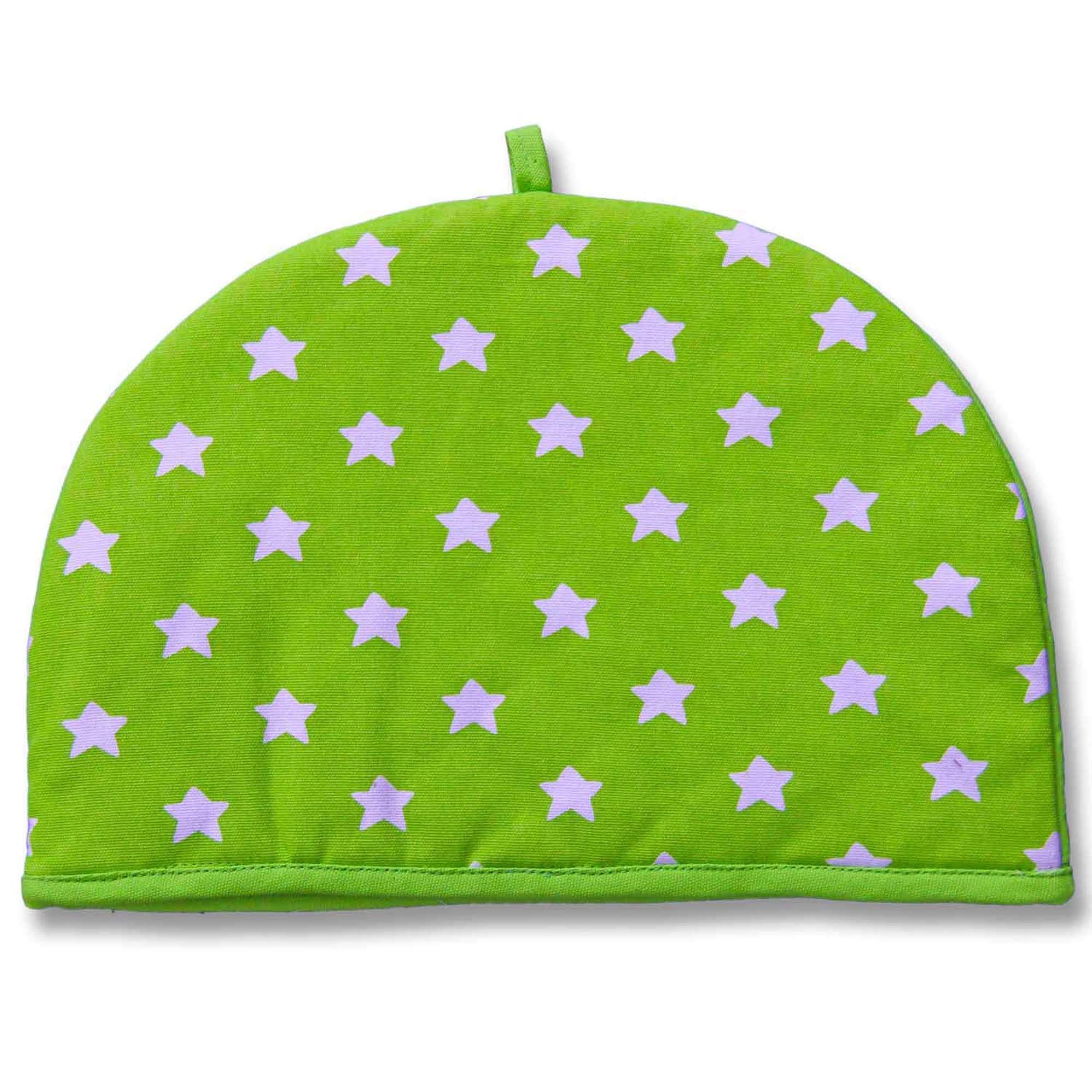 Homescapes Green Stars Double Design Tea Cosy Stars Green Muff Teapot Warmer 100% Cotton