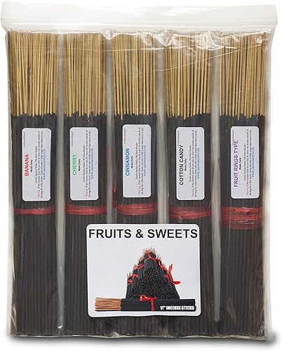 Miniatura 6 de Fruit & Sweets - Varitas de incienso de 11 pulgadas, juego variado de 500 unidades, 11 pulgadas, 5 paquetes de 100 varillas por fragancia aroma. El