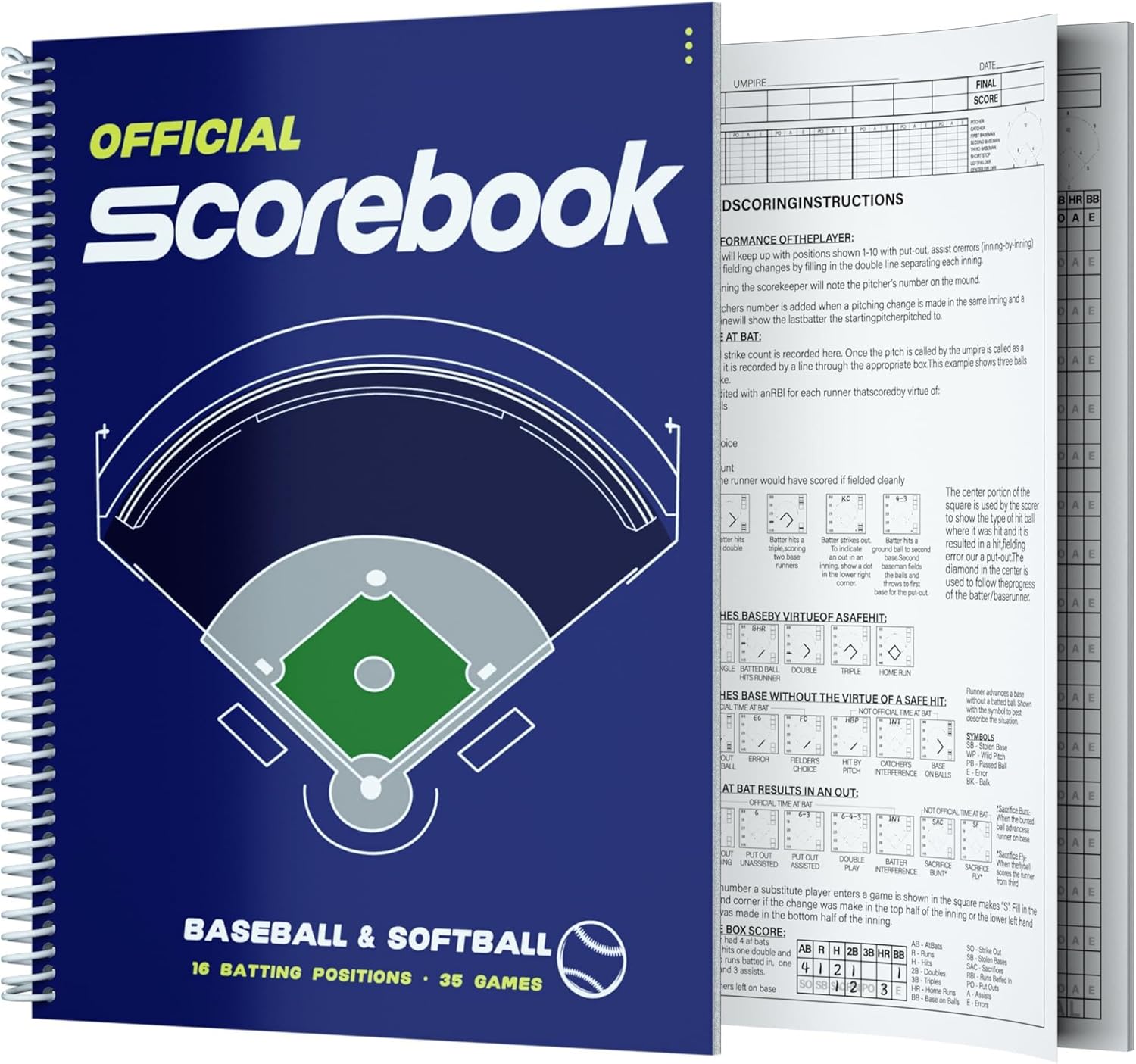 MR Baseball & Softball Scorebook, 35 Games Baseball Score Keeping Book, Stats Score Keeper Book, Coaching Official Scorekeeper for Adult & Youth