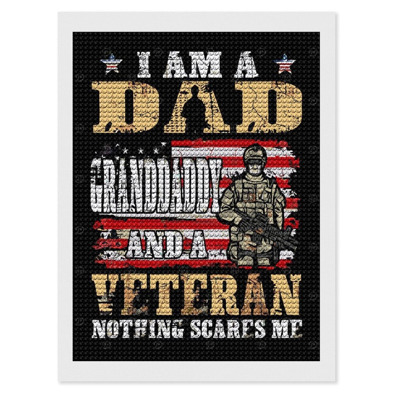 Junmoney DAD Veteran US Crystal Diamond Art Kit 12"x16", Round Gems, Detailed Printed Canvas, Creative Gift Idea, Vintage Style Decor