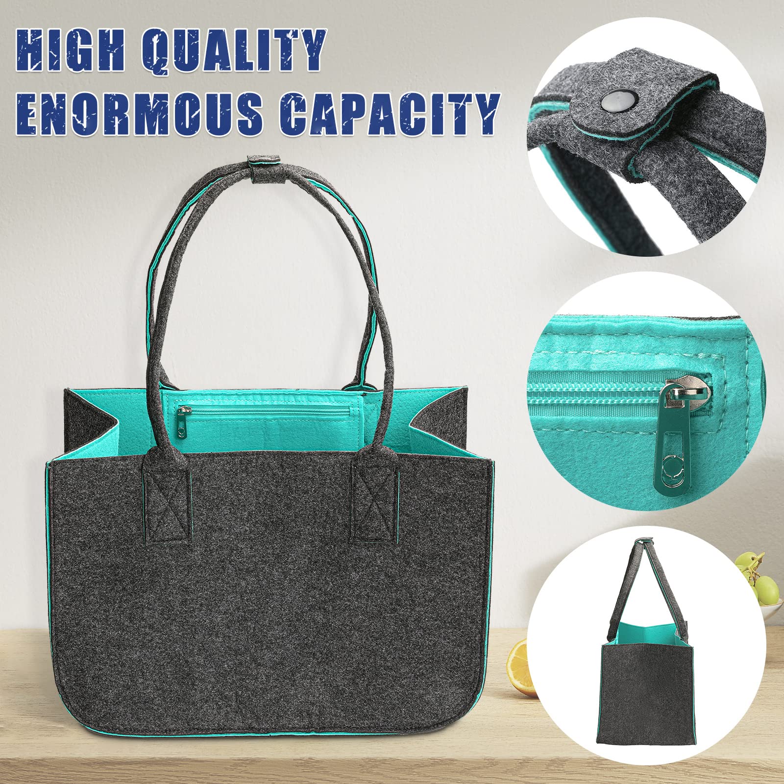Tebewo Borsa in feltro, pratica borsa per la spesa, borsa per la spesa alla moda, cestino per la spesa in feltro, borsa pieghevole, colore: grigio/blu