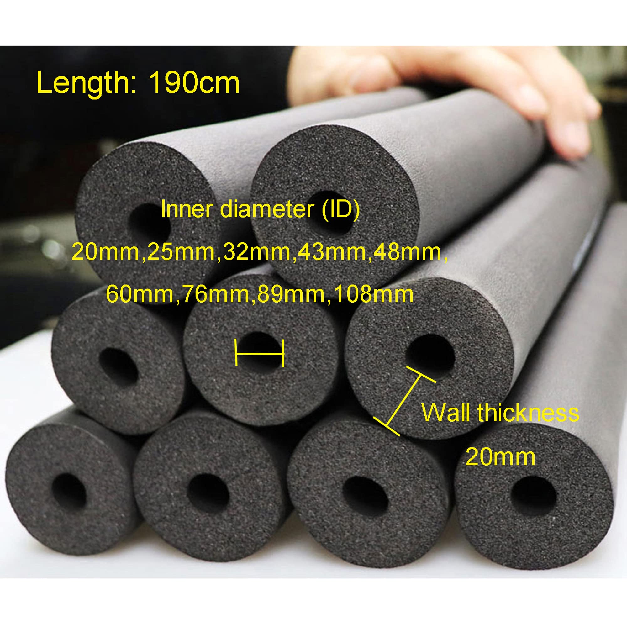Aislamiento De Tubería Largo 190cm Tubo De Aislamiento para Tuberías Solares/de Agua/Wall thickness 20mm / ID48mm