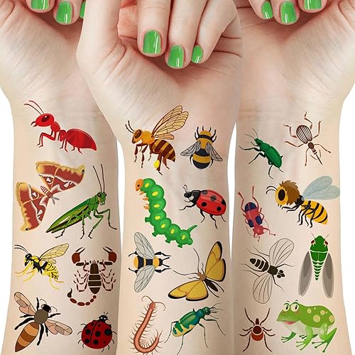 Miniatura 1 de 72 tatuajes temporales de insectos, tatuajes de reptiles, abejas, arañas, escarabajos, mariposas, libélulas, calcomanías de tatuaje falso para