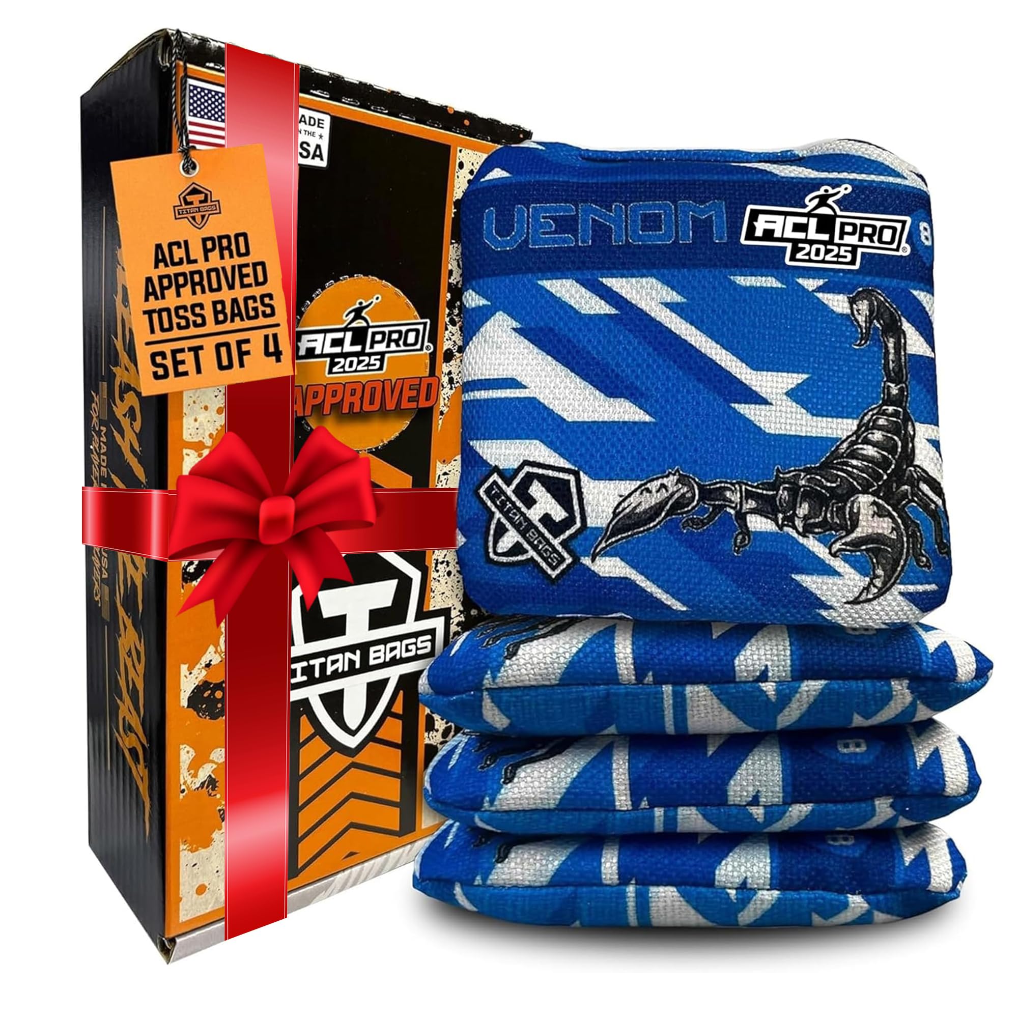 Titan Bags Venom Fractal Print Cornhole Bags (Striker Blue) - ACL PRO Approved Toss Bags - Durable All Weather Bags for Indoor and Outdoor Use - Professional Cornhole Bags (Set of 4)