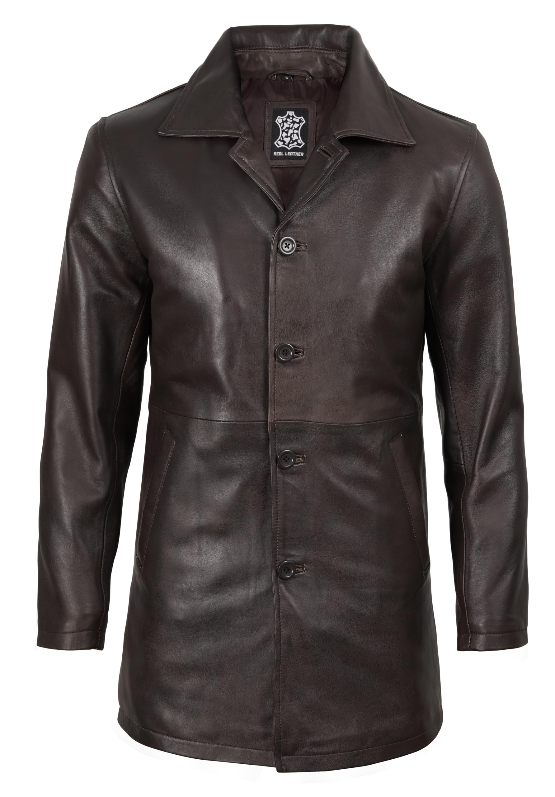 fjackets Manteau en cuir pour homme - Veste longue 3/4 en peau d'agneau véritable | Vêtements d'extérieur style carcoat