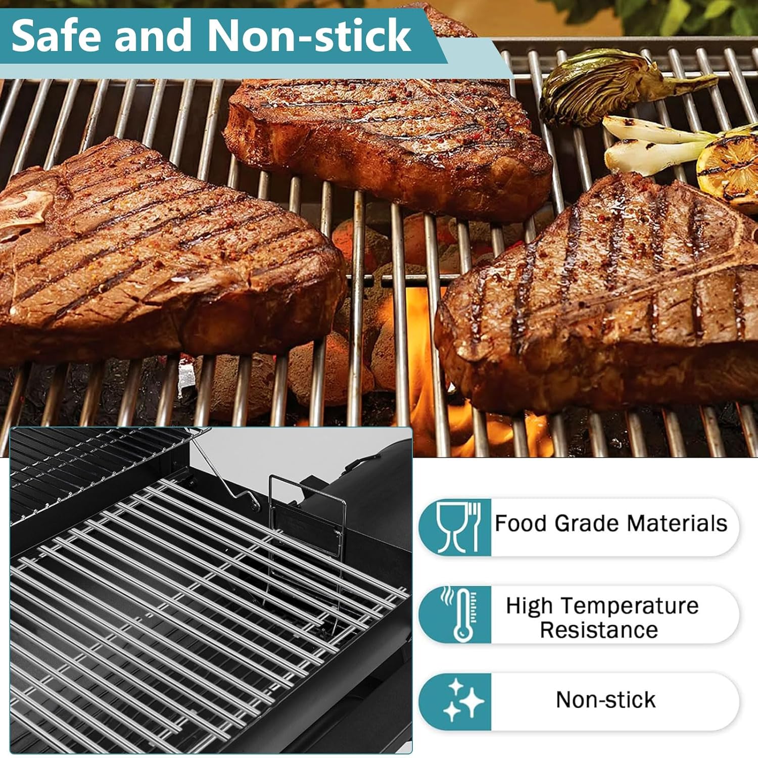 Criditpid Grill Grates Replacement for Char Griller 5050, 5650, 2121, 3001, 5072, 2123, 3072, 2828, 3030, 4000, King Griller 3008 5252, 19 3/4" Stainless Steel Grids for Chargriller Duo 5050 Parts
