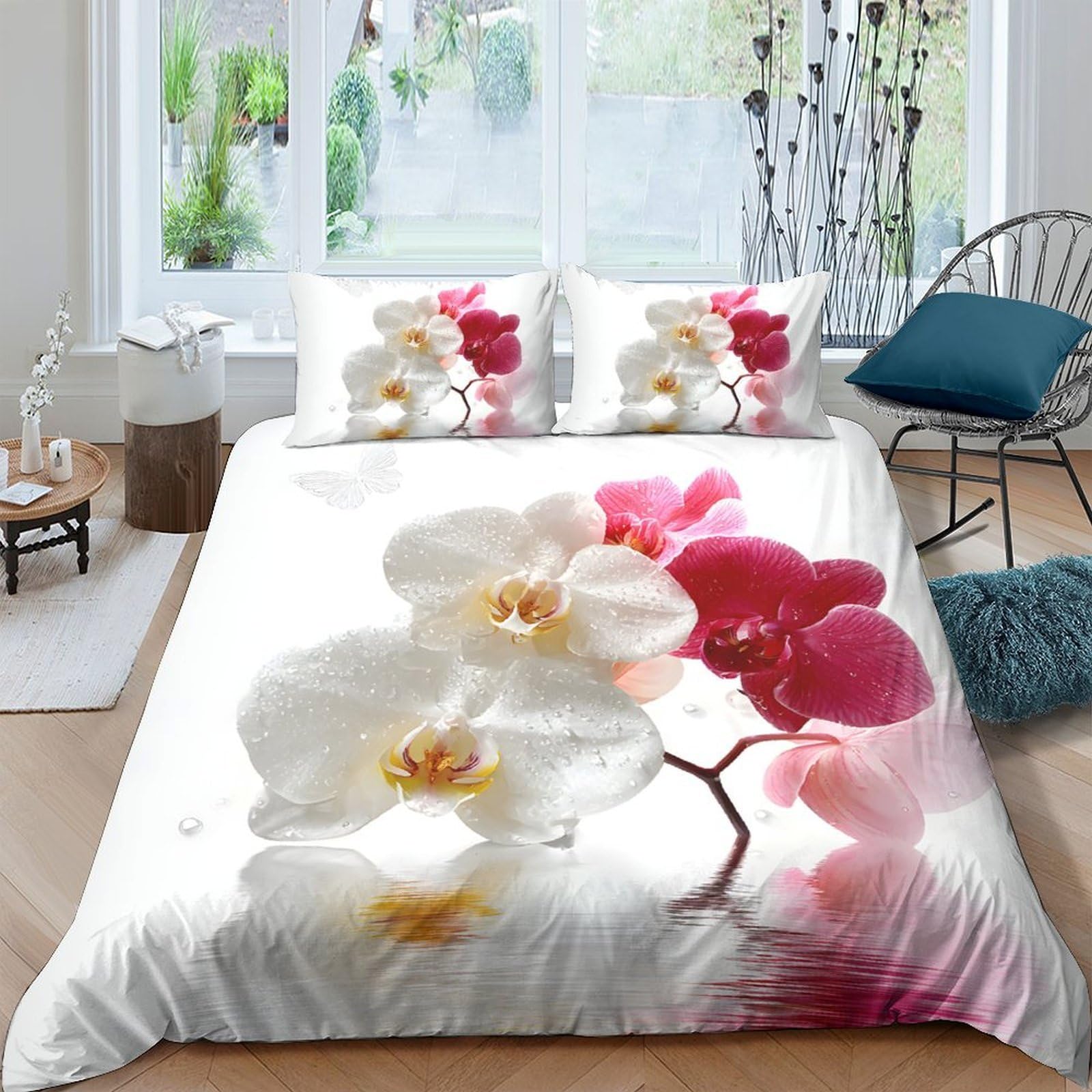 Ctjqhvkz Style-7 3D Printed Orchid Blossom Fitted Sheet Microfiber Soft Pink White Flower Bed Cover For Bedroom Decor Mattress Protection Single（135X200cm）