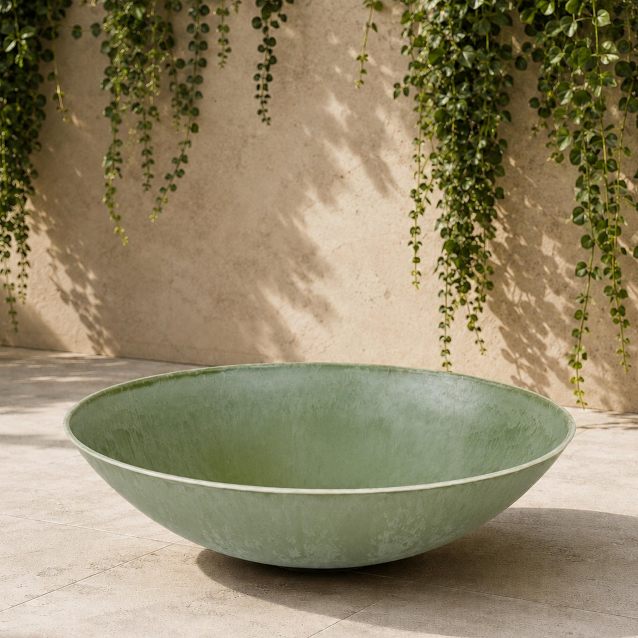 matches21 HOME & HOBBY Large Outdoor Plant Bowl 45 cm Olive Green Marbled Weatherproof Flower Bowl Decorative Bowl — image 1