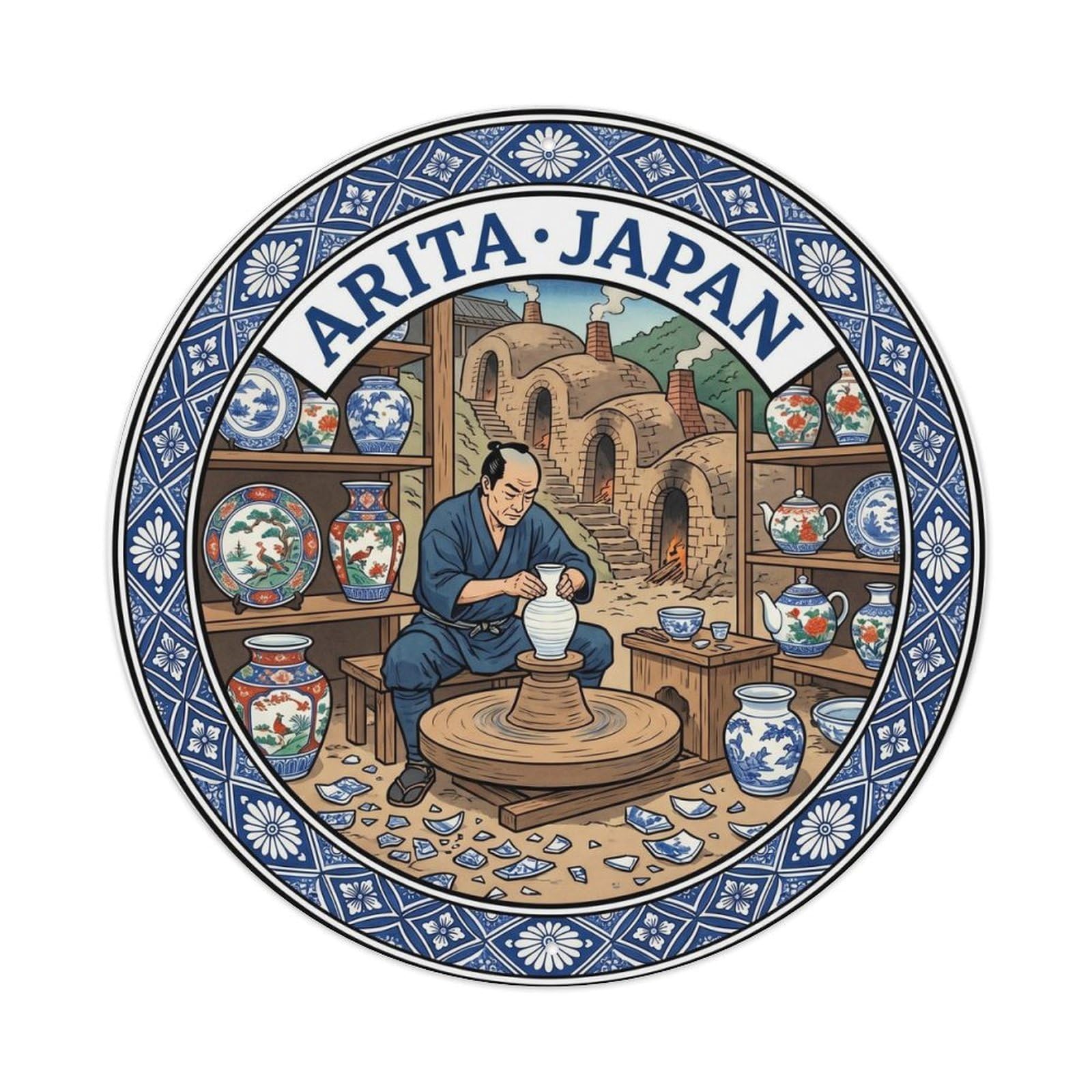 Olhnbad Style Saga Imari Arita Porcelain Kiln Japan Japanese Culture Metal Tin Sign