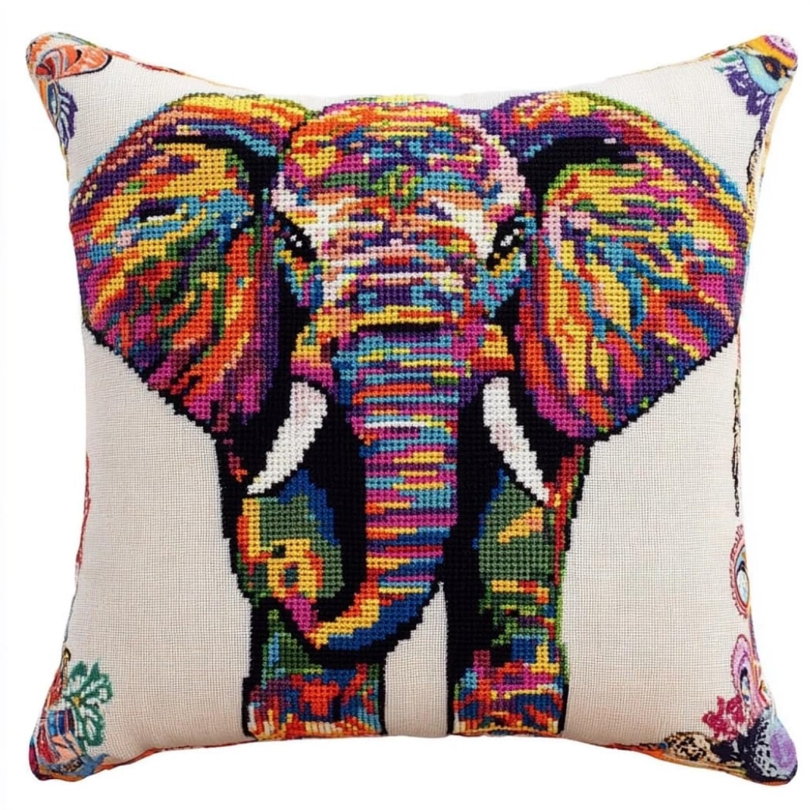 WallustrioaW Cross Stitch Cushion Kit for Adult Beginner,Colorful Elephant DIY Cushion Embroidery Kit 18x18in 11CT Cross Stitch Pillow Sewing Art Home Decoration