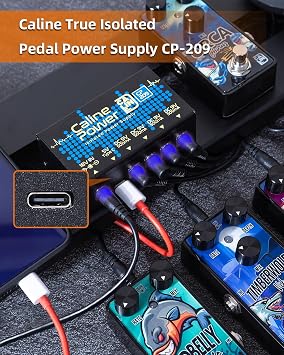 Caline Guitar Pedal Power Supply,9V 500ma Pedal Board Power Supply, Mini True Isolated Pedal Power Supply With Type-C Outlet and 4 Way Daisy Chain