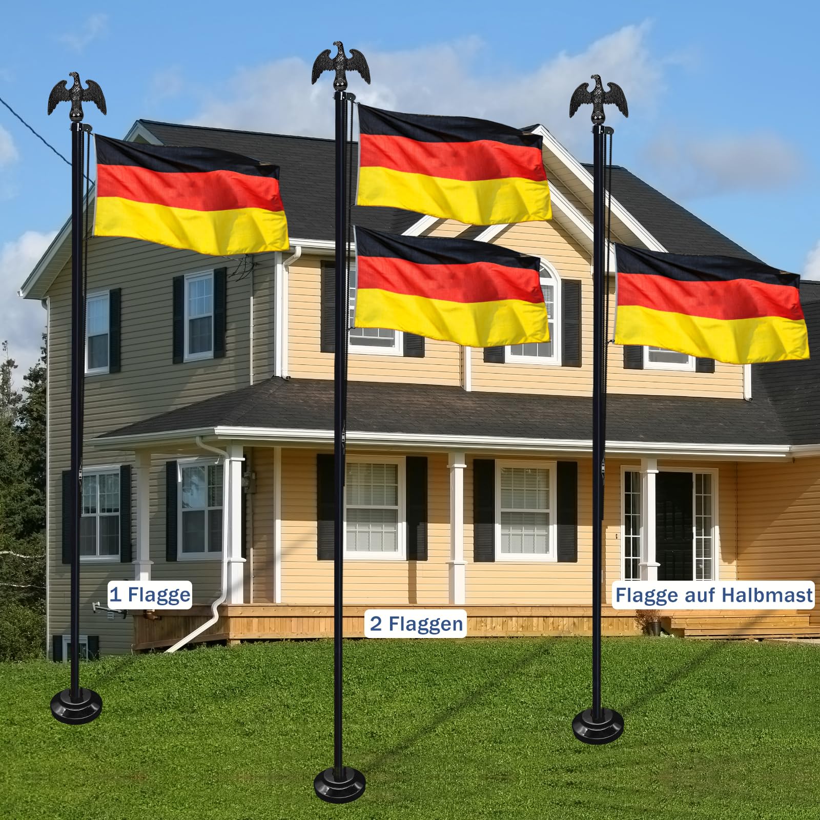 NQ Fahnenmast 6M stabil, 20FT Aluminium Fahnenmast höhenverstellbar, Fahnenstange Set für Außenbereich, Deutscher Fahnenmast(Schwarz)