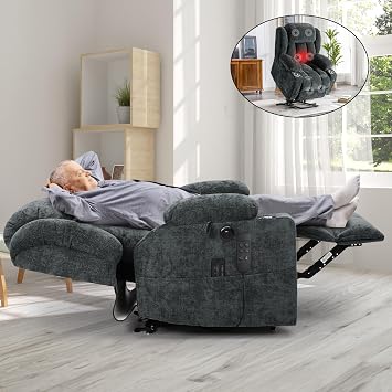 ABCASA Lay Flat Dual Motor Power Lift Recliner Chair for Elderly, Grey Blue
