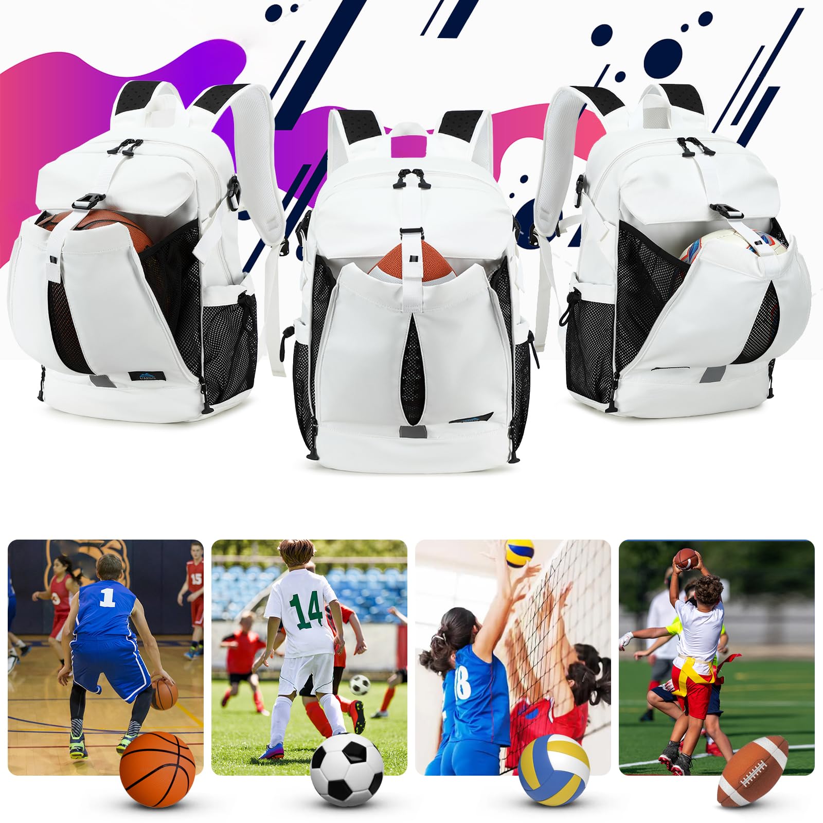 Zaino da Calcio con Scomparto per Pallone e Scarpe Zaino da Basket Grande per Uomo e Donna Adatto per Pallavolo, Calcio