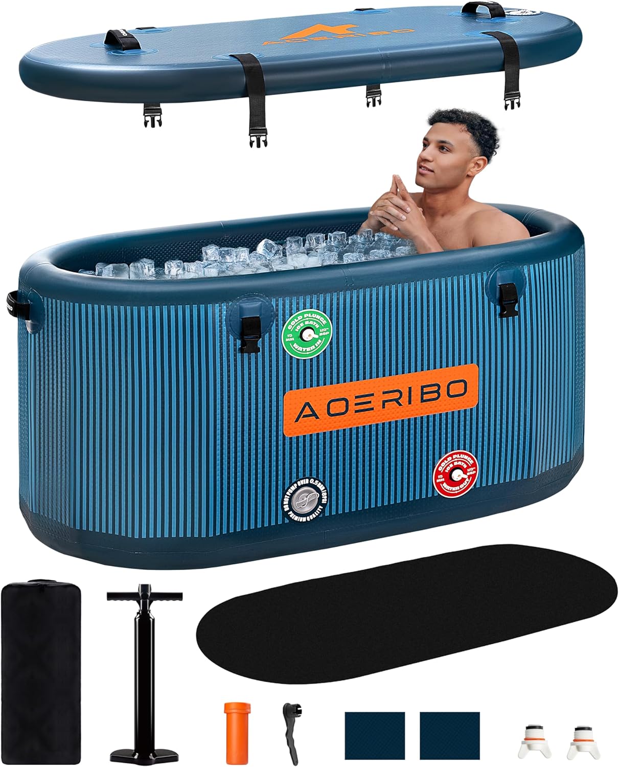 Inflatable 126 Gal XXL Oval Cold Plunge Tub, Superior Insulation, 8-Layered Portable Ice Bath Tub, Ice Plunge With Insulated Lid, Hand Pump, Eva Pad, Outdoor Use For Athletes, Adults