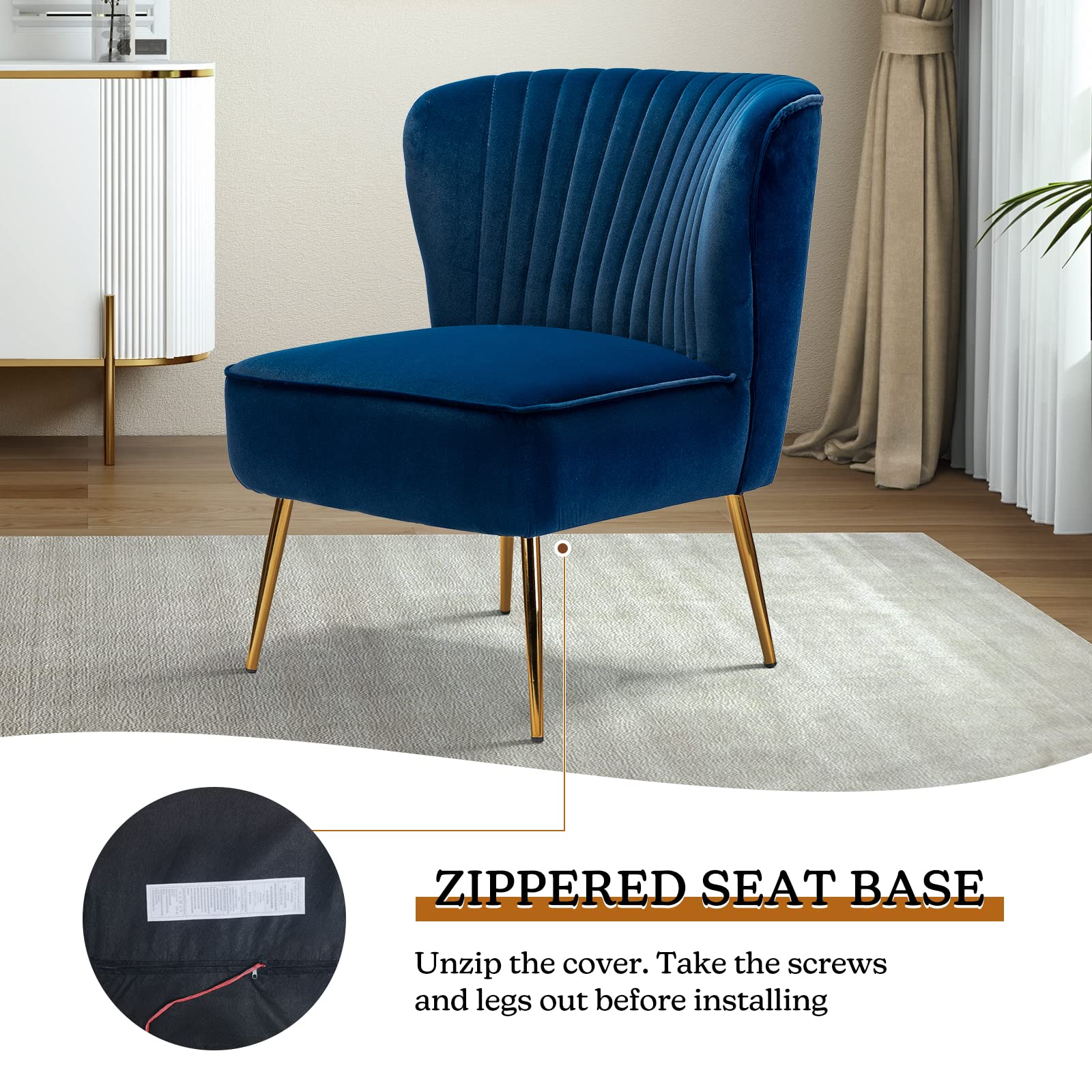 Velvet Chair HULALA Velvet Accent Chair Ivory Tufted Armless